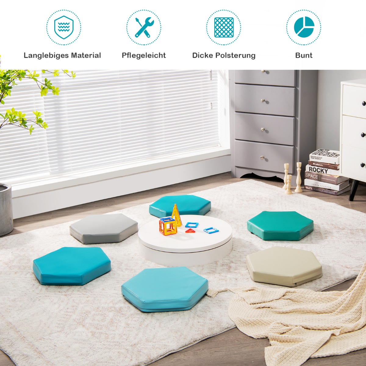 6-osaline komplekt laste toolipatju käepideme ja lukuga istmepadi istmekõrgendus peapadi sinine