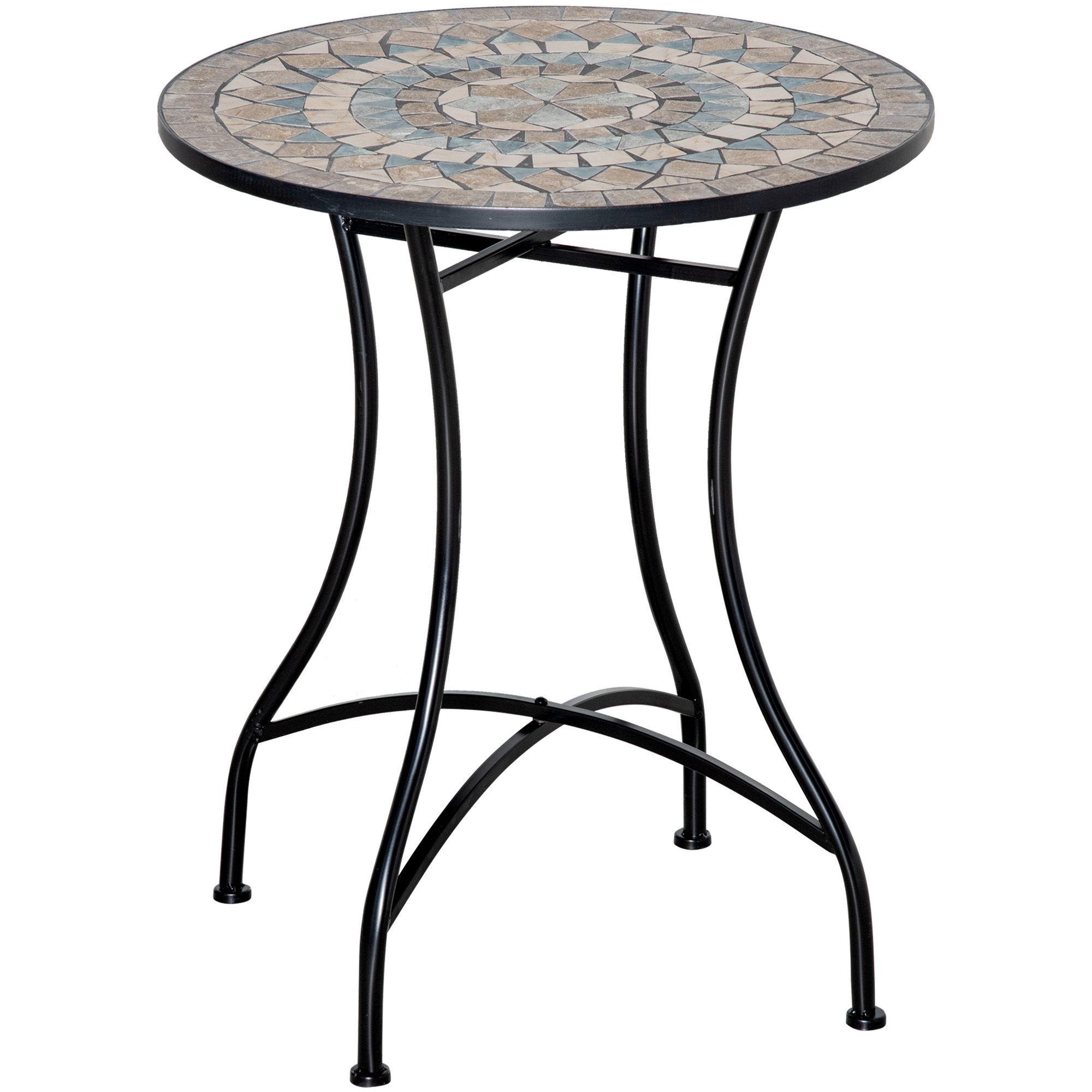 Aialaud, mosaiiklaud, ümmargune bistroolaud, mosaiikpealsega abilaud, keraamika, metall, roheline+beež+valge, Ø60 cm