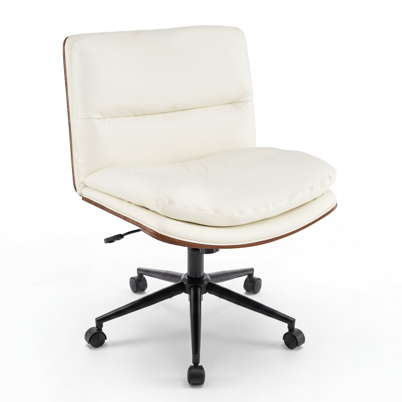 Ristjalgadega tool ratastega, polsterdatud laua tool ilma käetugedeta, pöördtool, valge