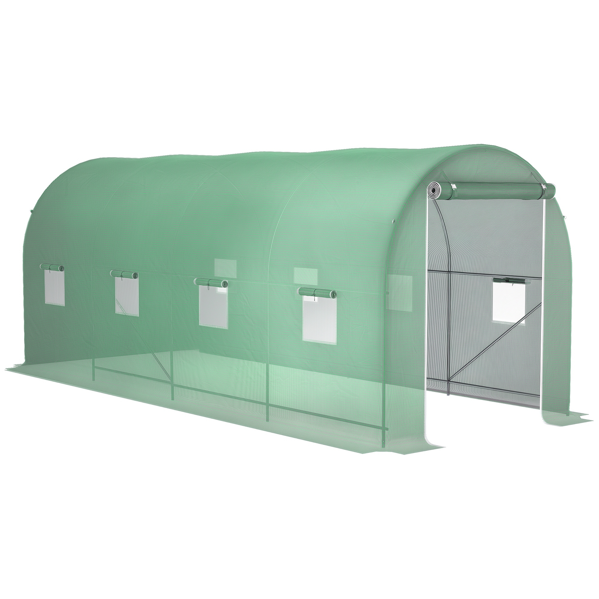 Kasvuhoone 500x200x205cm, tunnelkasvuhoone, tomatimaja uksega, 8 akent, tsingitud terasest tunnel, PE, stabiilne kasvuhoone tunnel, sh maa-ankrud ja köied, roheline