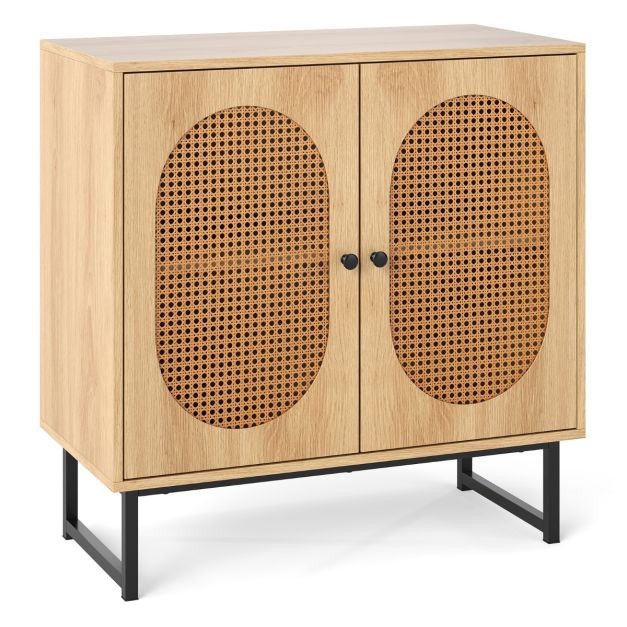 Stabiilne rotangist puhvetkapp millel on 2 ust reguleeritav riiul ja metalljalad naturaalne