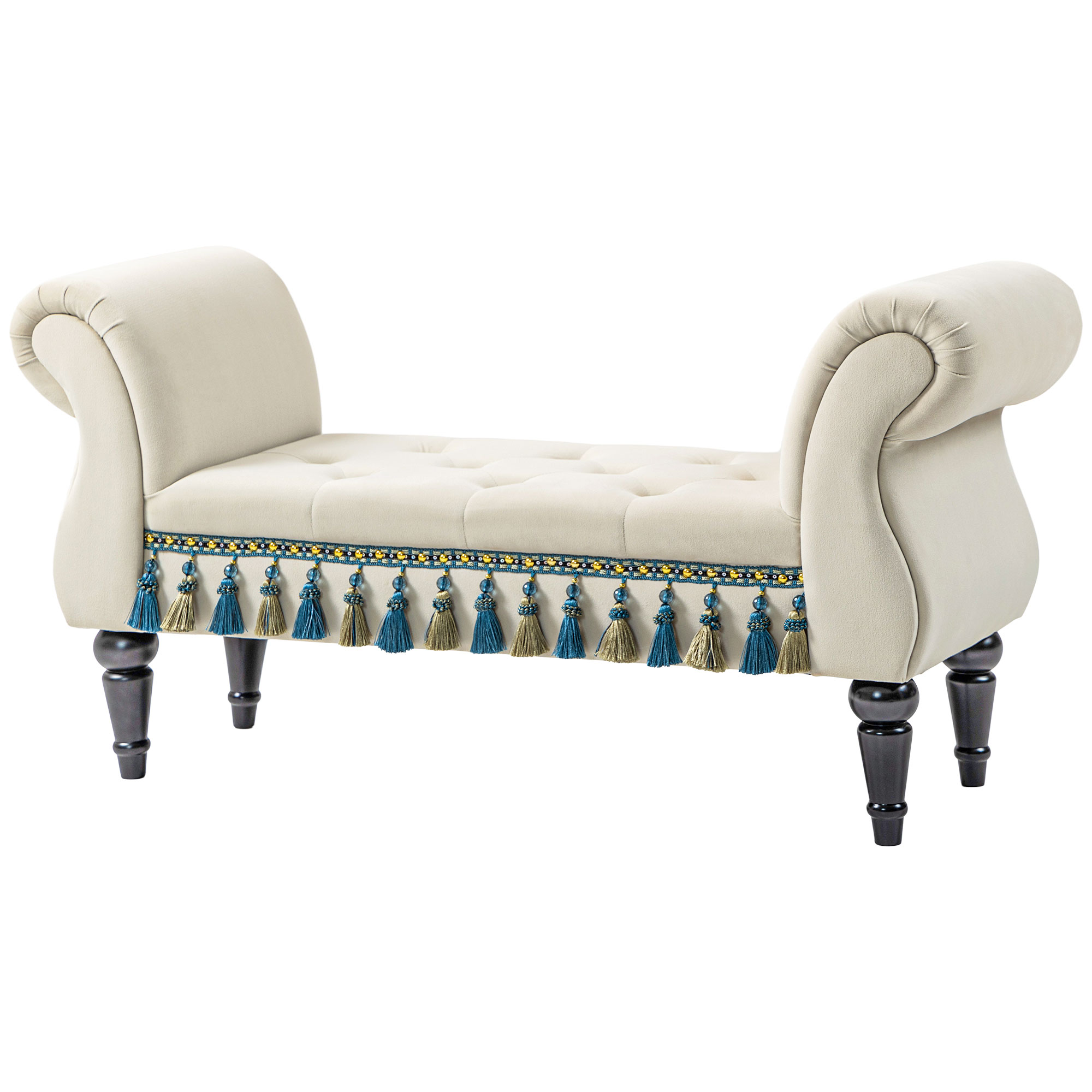 Polsterdatud pink, iste, vintage-disain, kuni 150 kg, 117x40x58 cm, beež