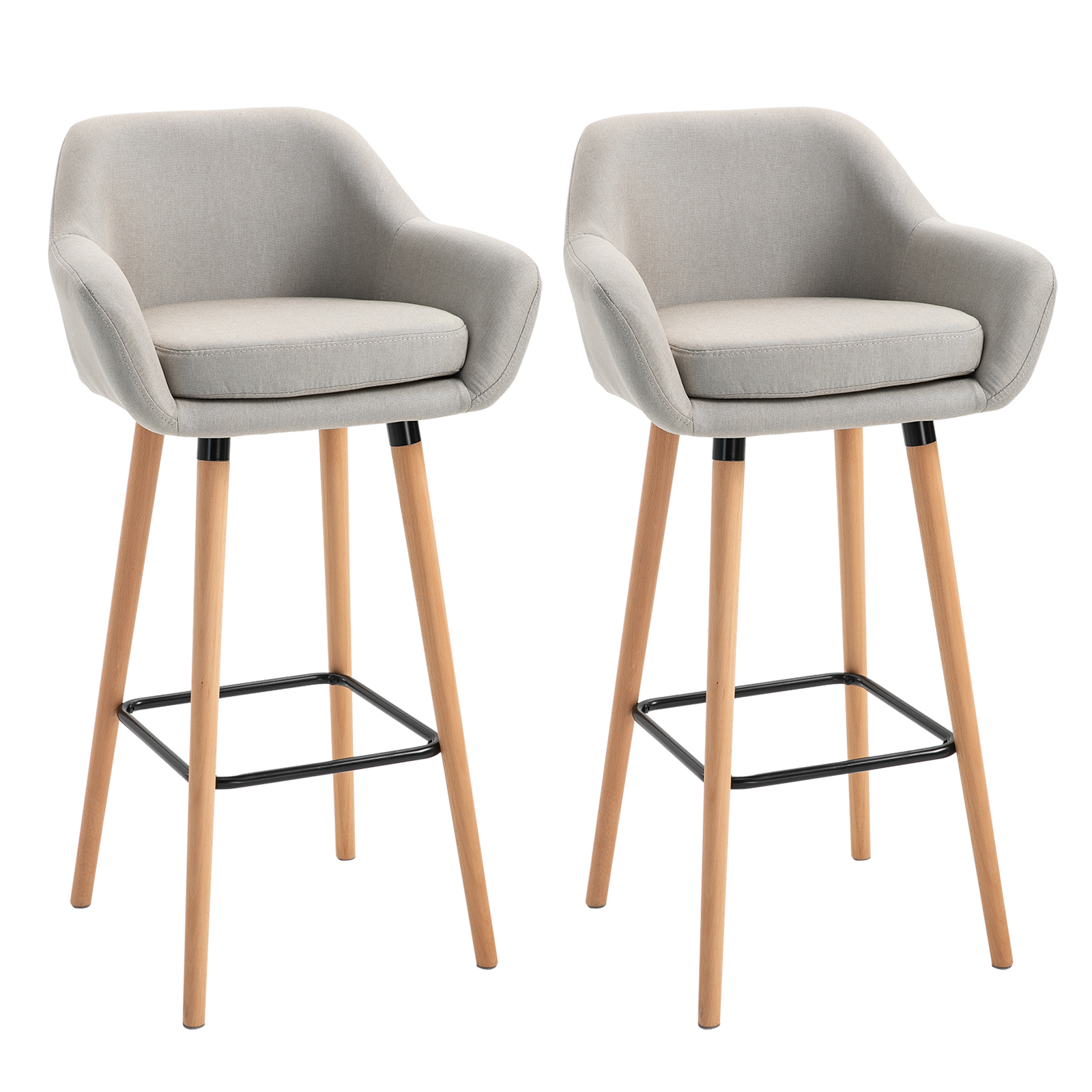 HOMCOM 2-osaline baaritoolide komplekt, jalatoega, täispuit, 55 cm x 48 cm x 100 cm, beež