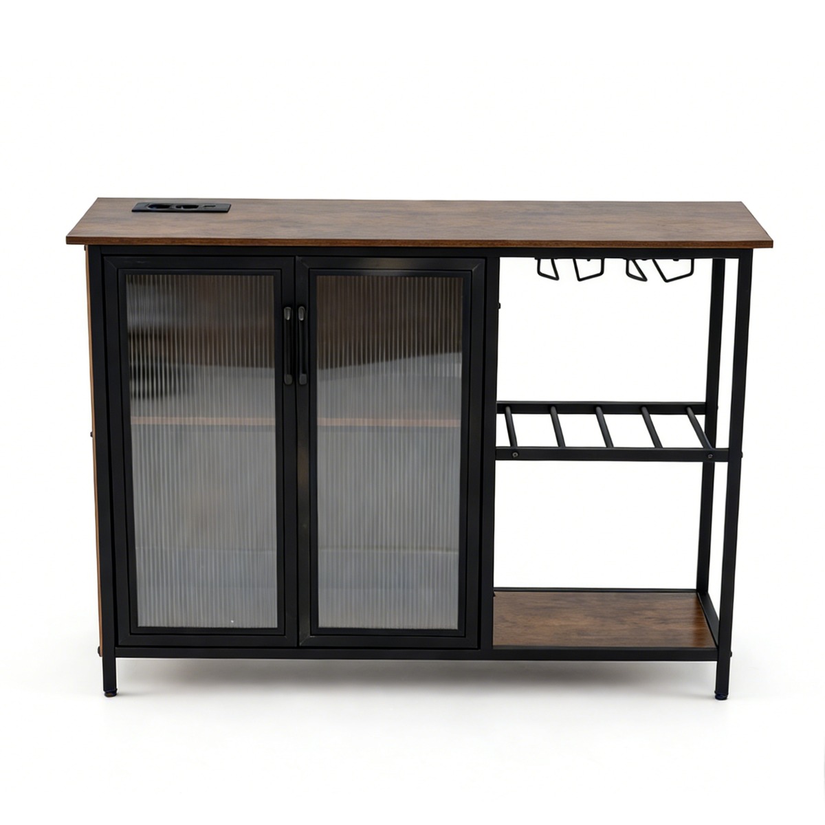 Veinibaari kapp pistikupesade ja LED-tuledega, eraldiseisev kohvibaari kapp veiniriiuli ja klaasihoidjaga, kohvi serveerimise buffet