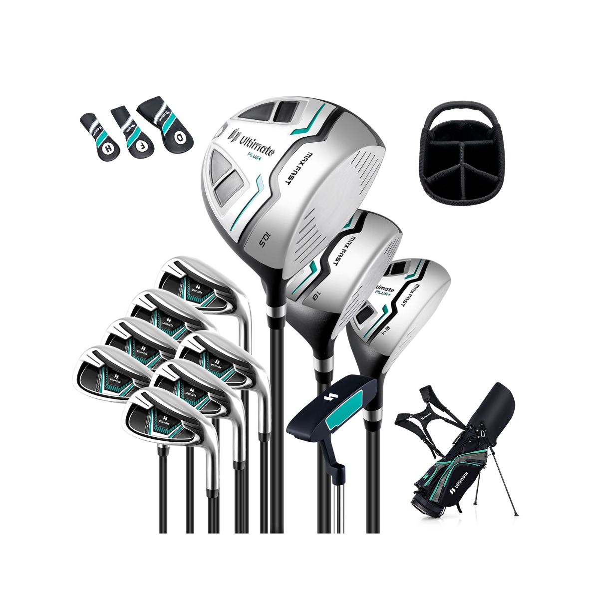 Täielik golfikeppide komplekt koos kandekotiga (11-osaline komplekt) roheline