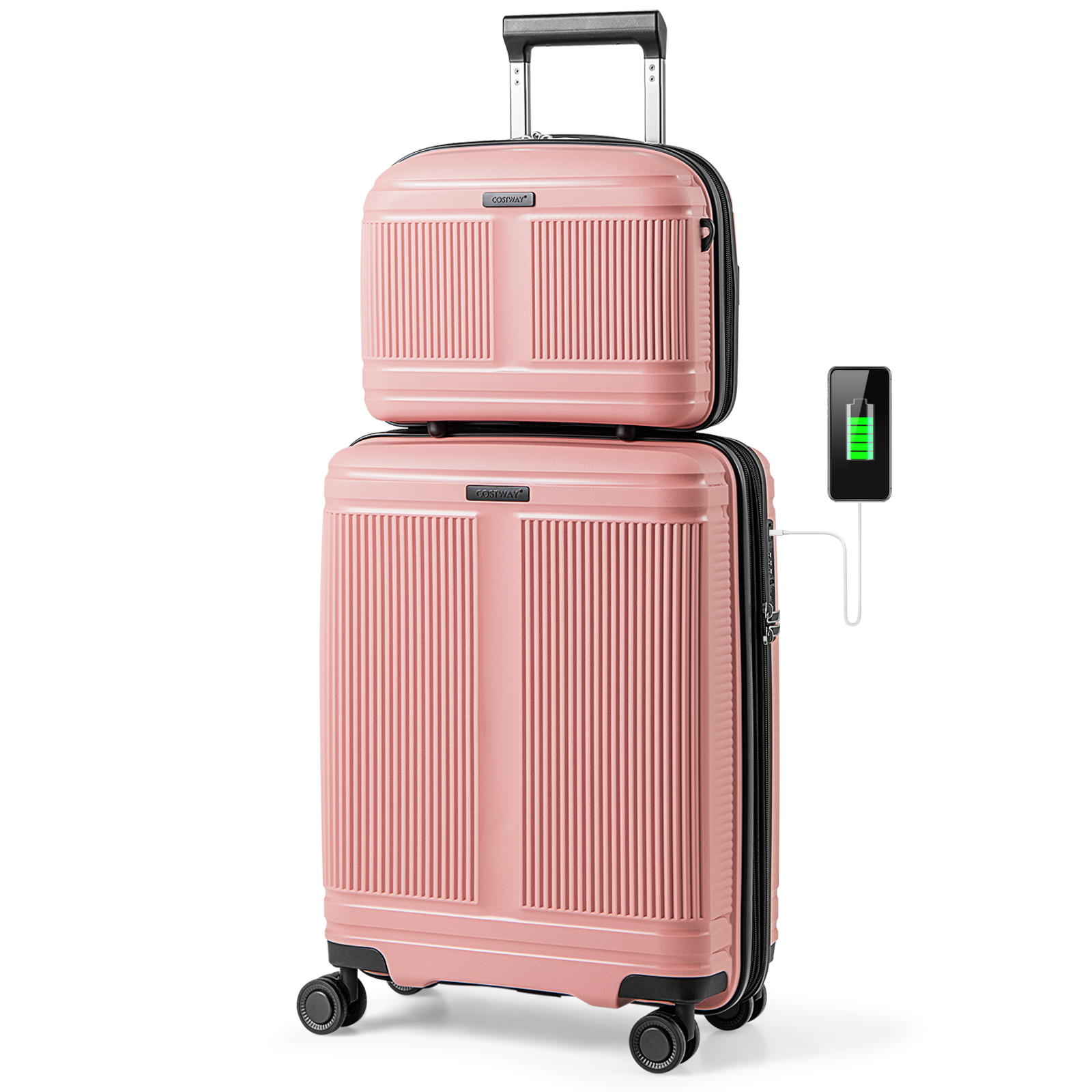 2-osaline pagasikomplekt mis sisaldab 20 käsipagasikohvrit ja 14 kosmeetikakohvrit pp kõvakestaga roosa pagas