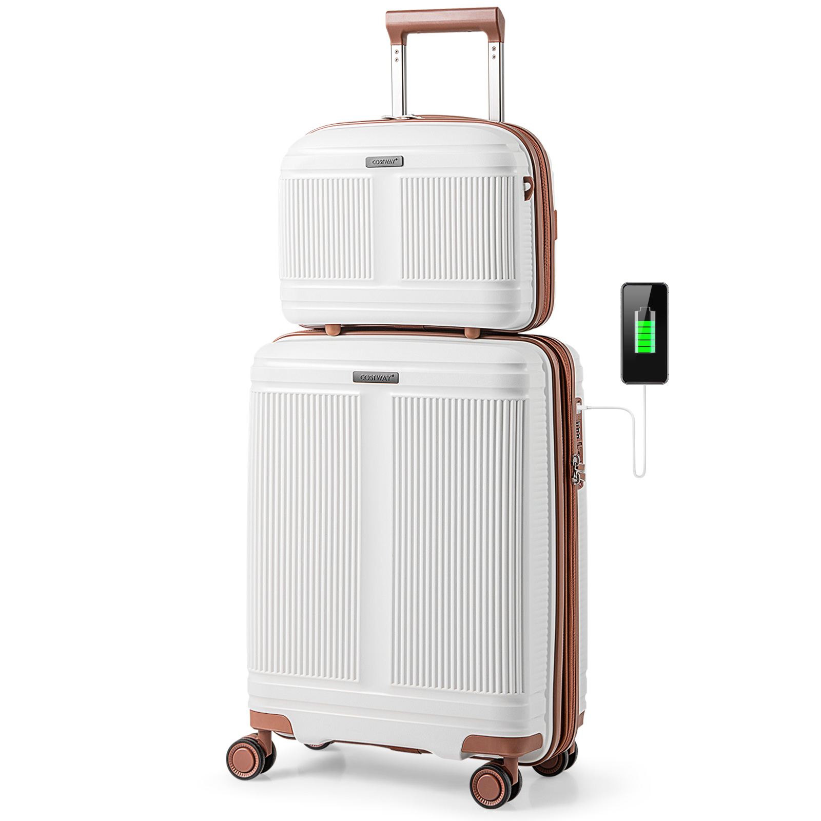 2-osaline pagasikomplekt sisaldab 20 käsipagasikohvrit ja 14 kosmeetikakohvrit pp kõvakestaga pagas valge