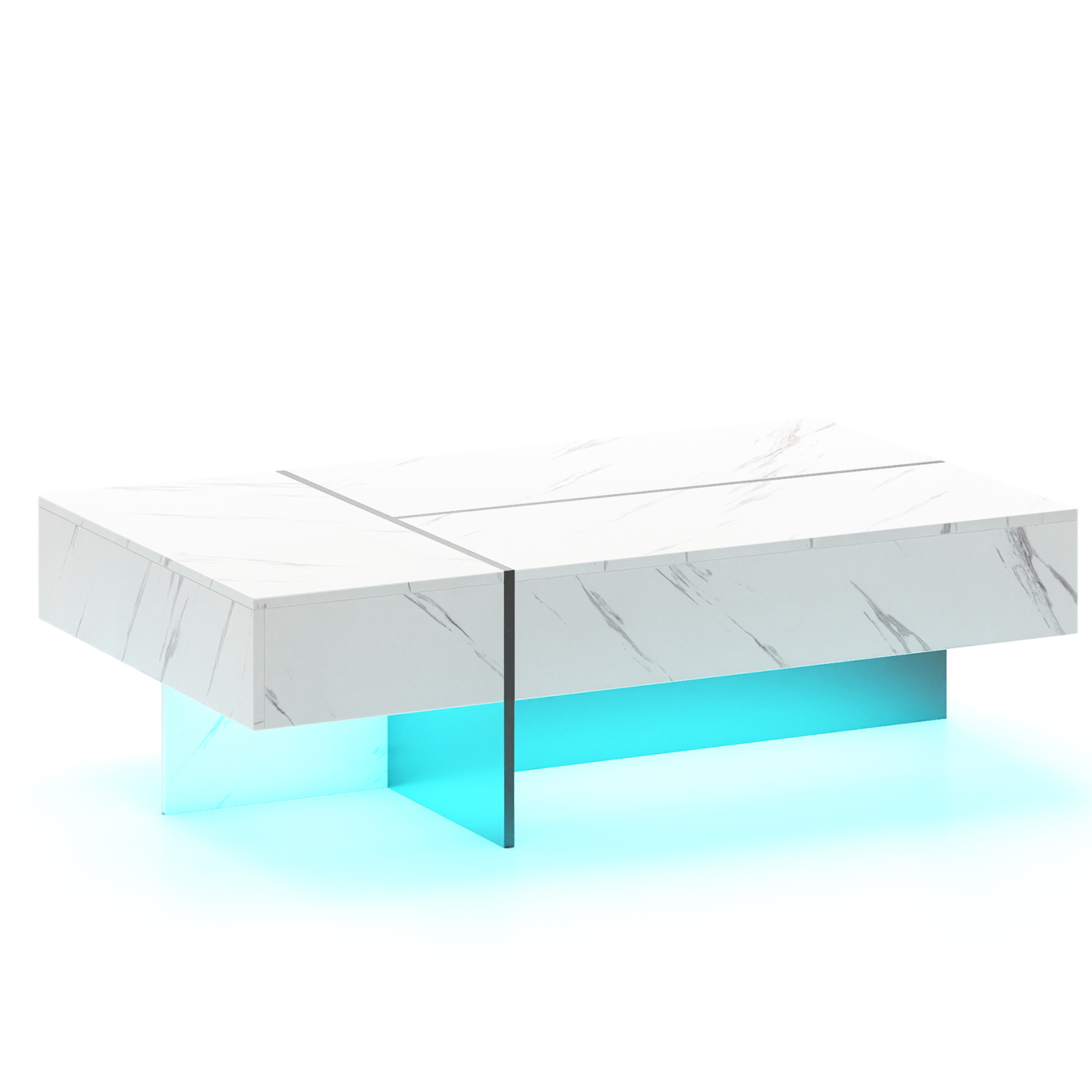 Kohvilaud LED-valgustusega, 3 sahtliga, valge