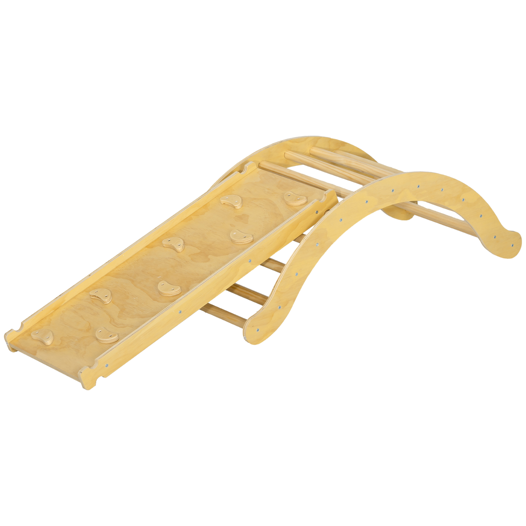 AIYAPLAY laste ronimiskomplekt, 4-ühes disain kaarsillaga, kiiktool, padi, liumägi, siseruumides kasutamiseks, puit