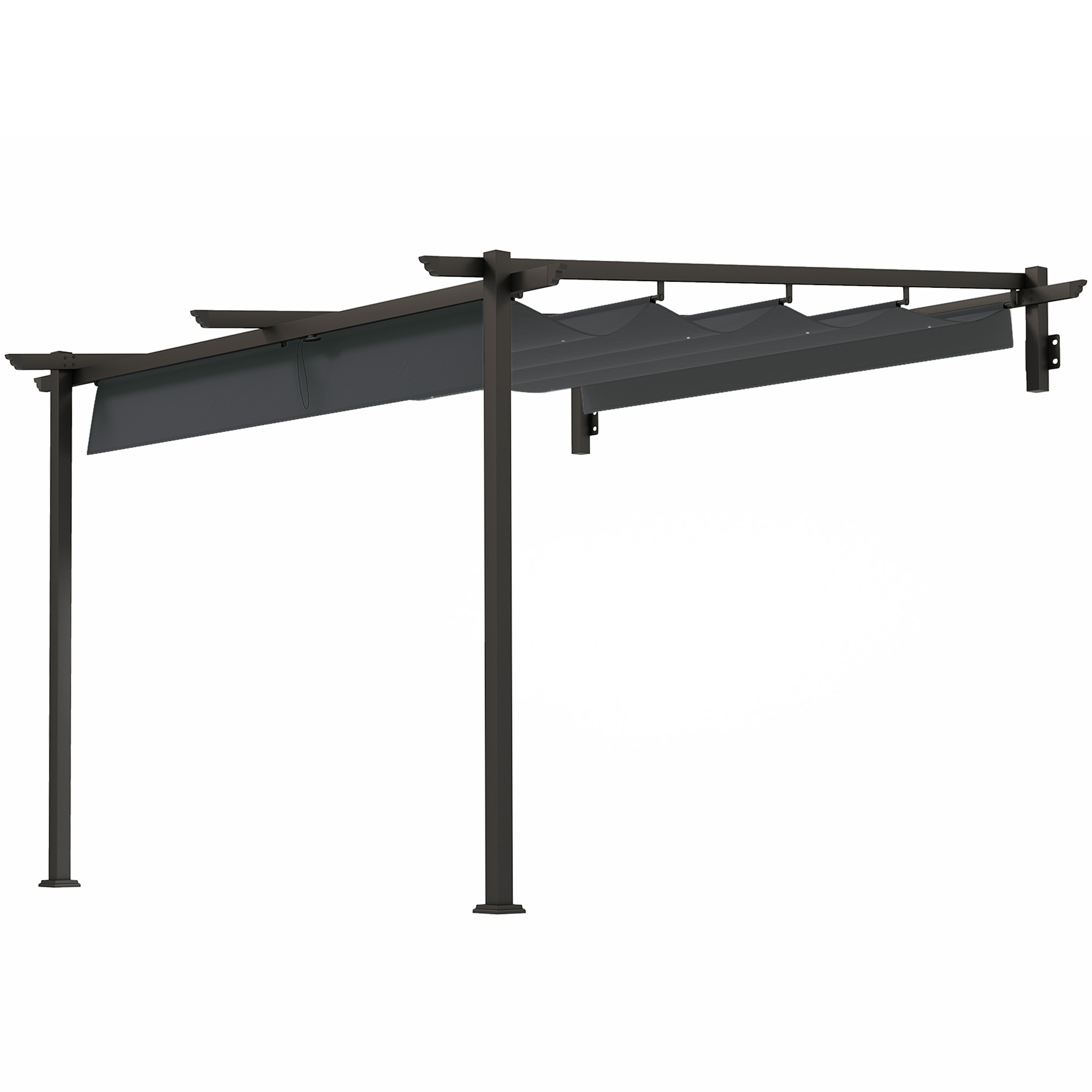Outsunny paviljon, 3 x 3 m pergola, tuulekindel terrassikatus, seinale kinnitatav, reguleeritav katus, aeda, terrassile, tumehall