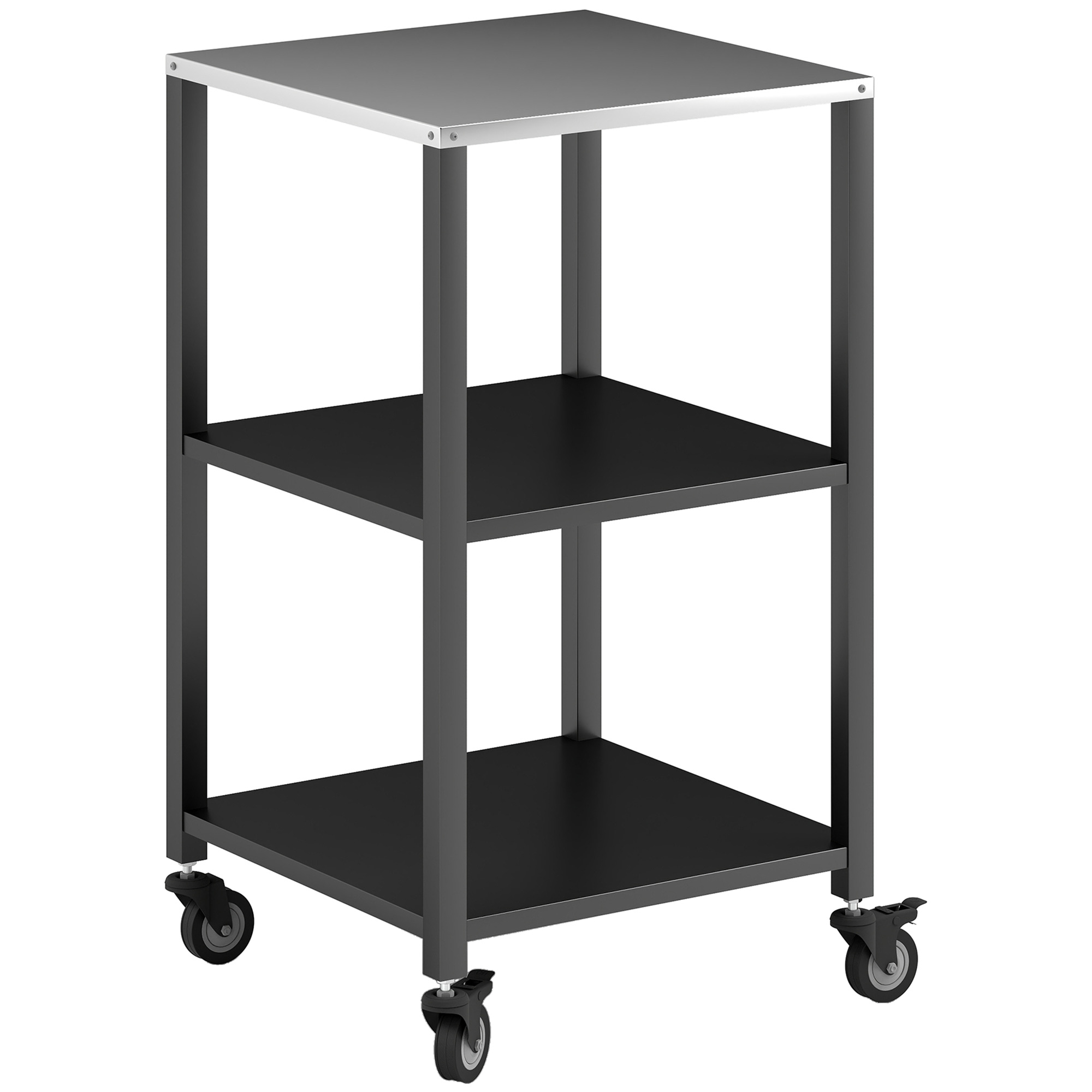 Grillikäru, 3-astmeline grilllaud roostevabast terasest töötasapinnaga, rattad, mobiilne serveerimiskäru, 50 x 50 x 90 cm, must