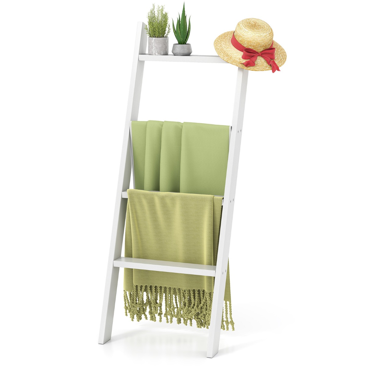 Neljakorruseline puidust laeripikendus rätikuhoidja 50 x 75 x 137 cm valge