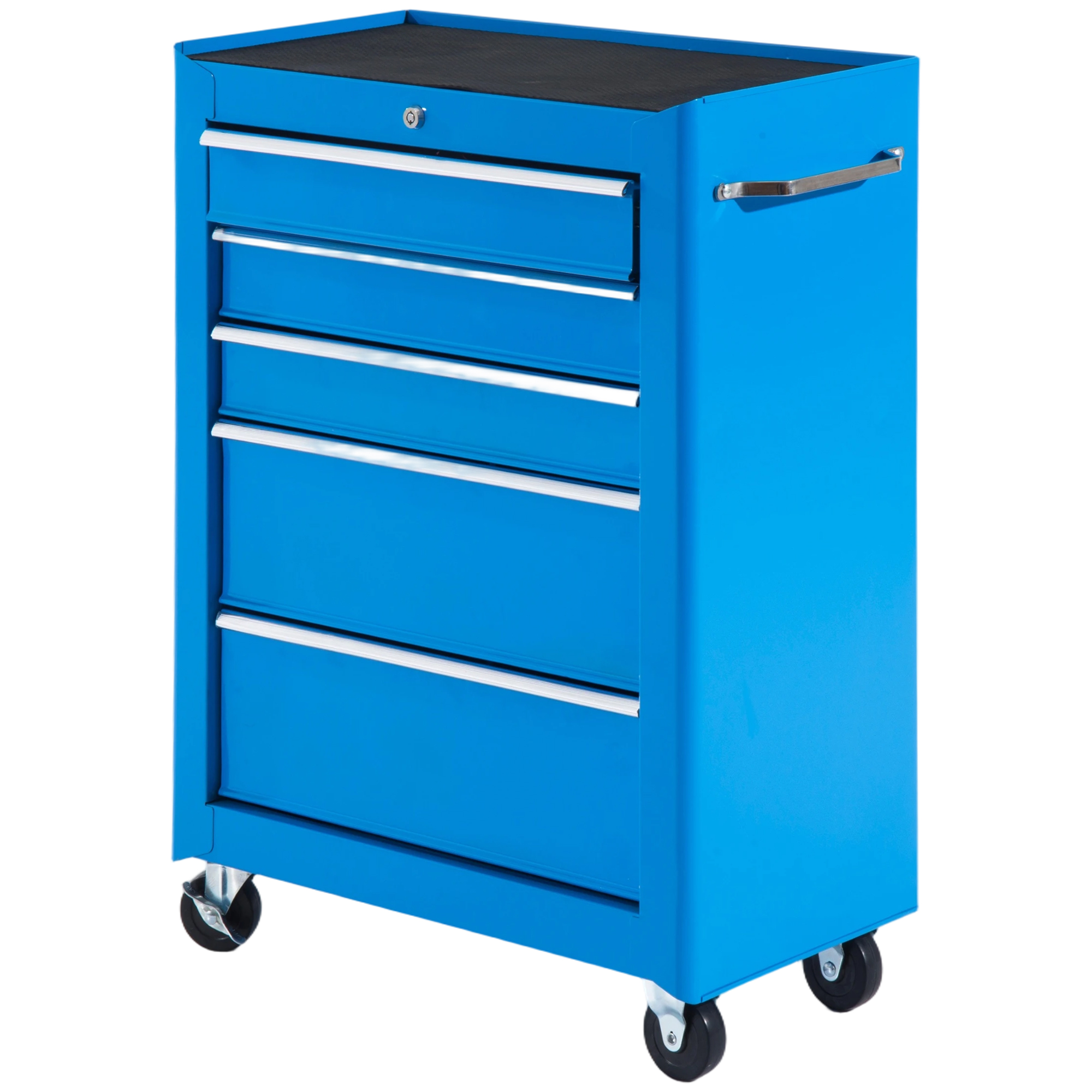 Tööriistakapp, tööriistakast, 5 sahtlit, ratastel, teras, sinine