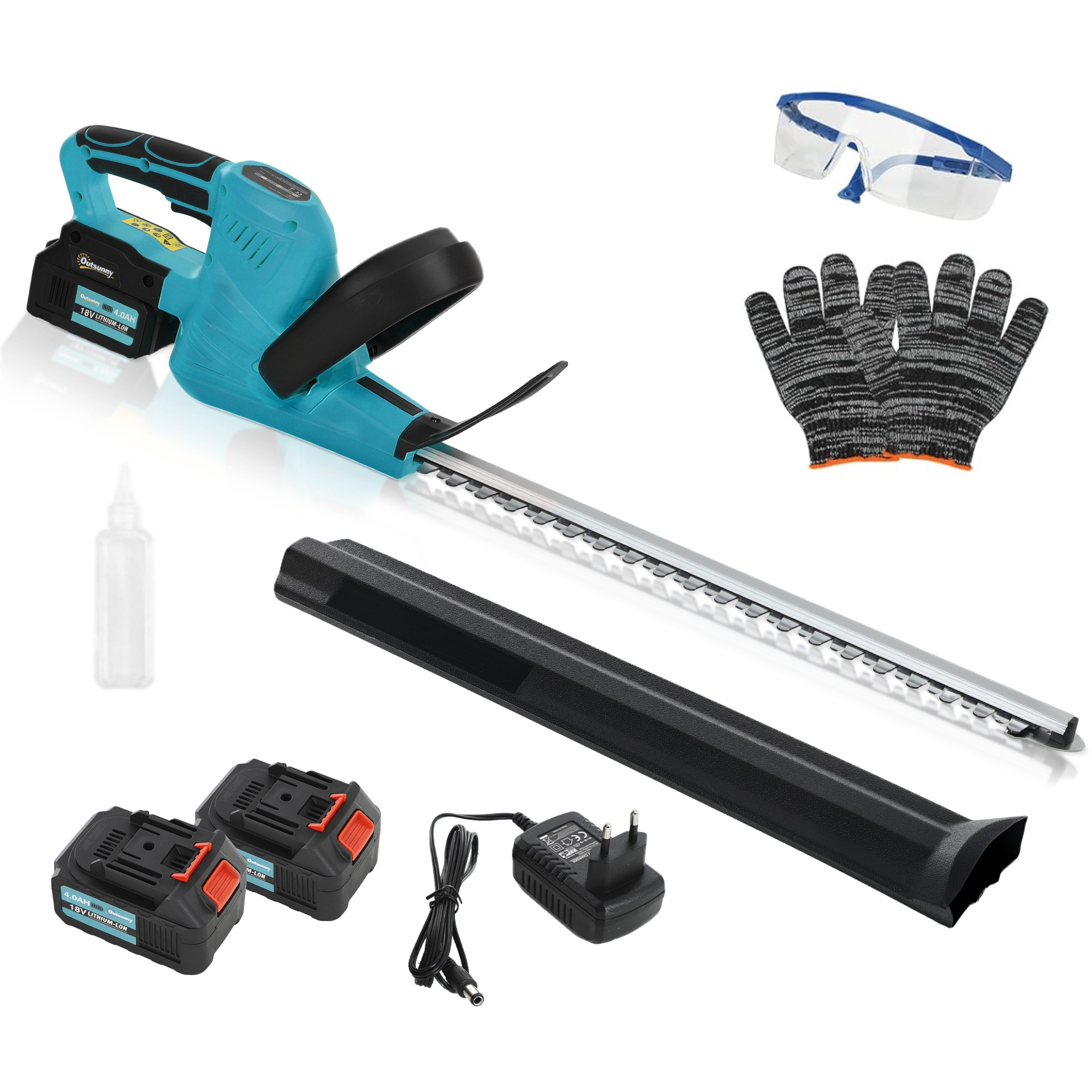 Elektriline hekilõikur, akutoitel, elektriline hekilõikur 51 cm lõikepikkusega, mootor, aku, sinine