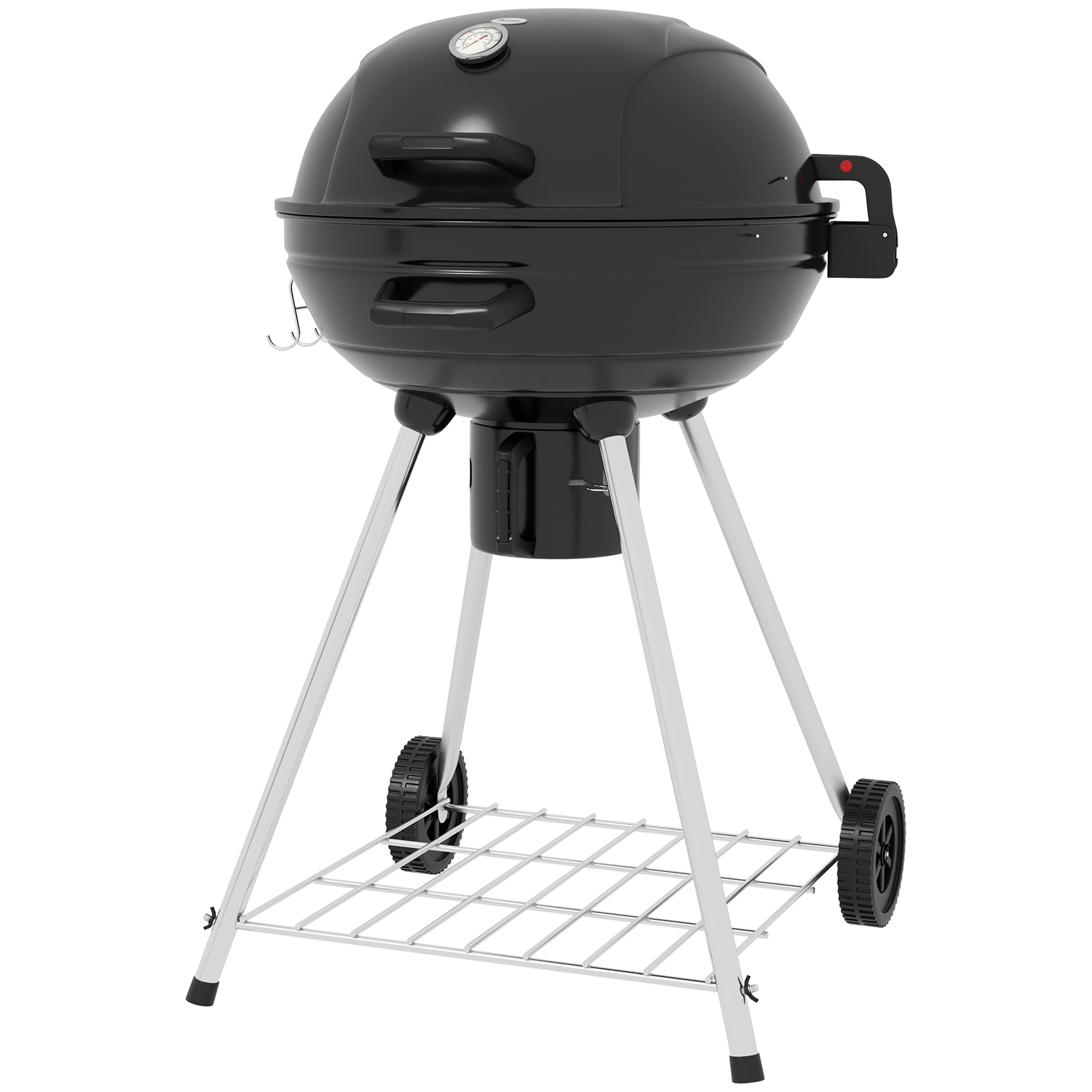 Põletiga grill, Ø54 cm grillrest, soojendusrest, hoiuriiul, tuhasahtel, termomeeter, 55 x 65 x 89 cm, must