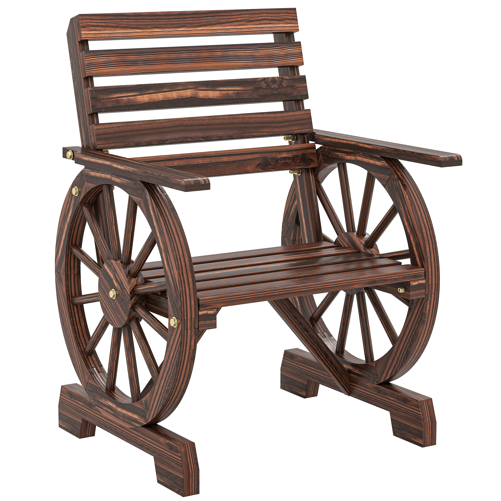 Puidust aiatool vankriratta kujundusega, maalähedases stiilis puidust tool, söestunud