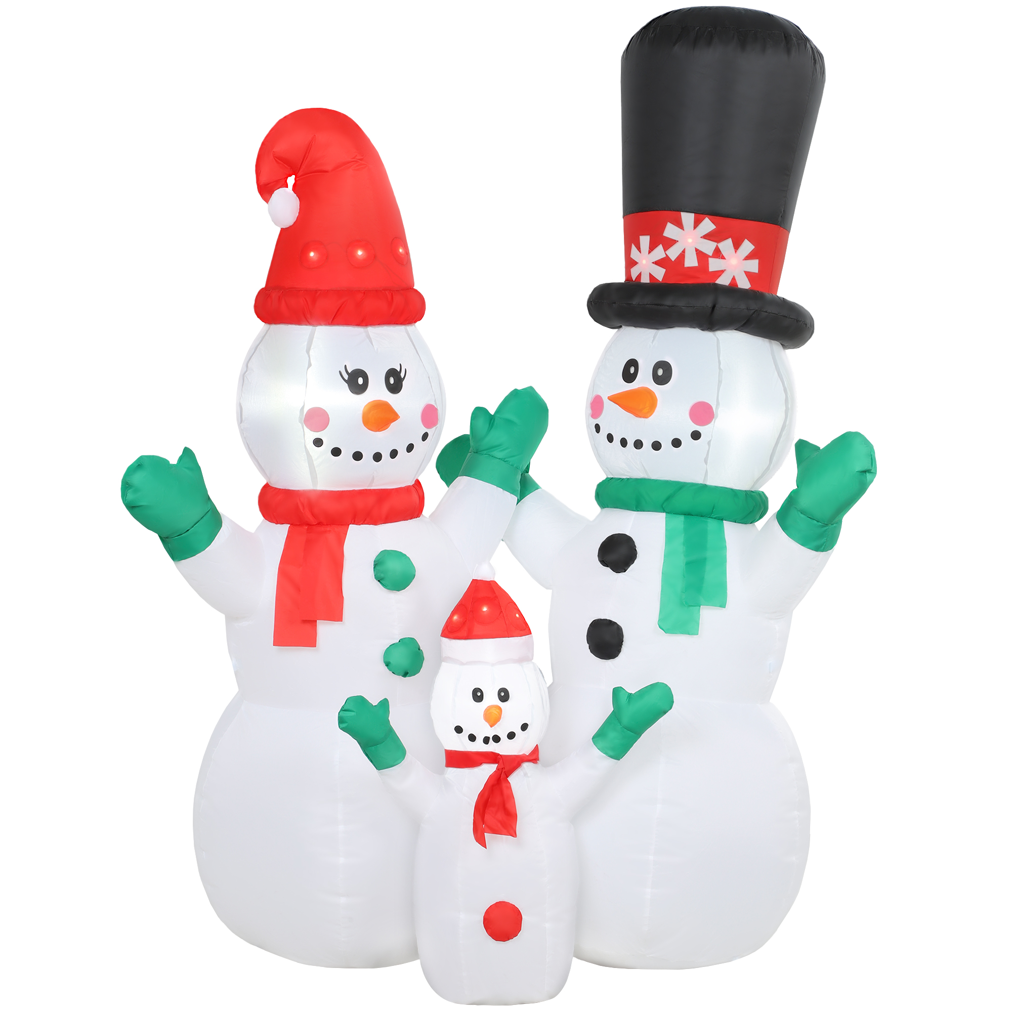 Täispuhutav lumememmede perekond, 1,8 m jõulukaunistus LED-valgustusega sise- ja välistingimustes kasutamiseks