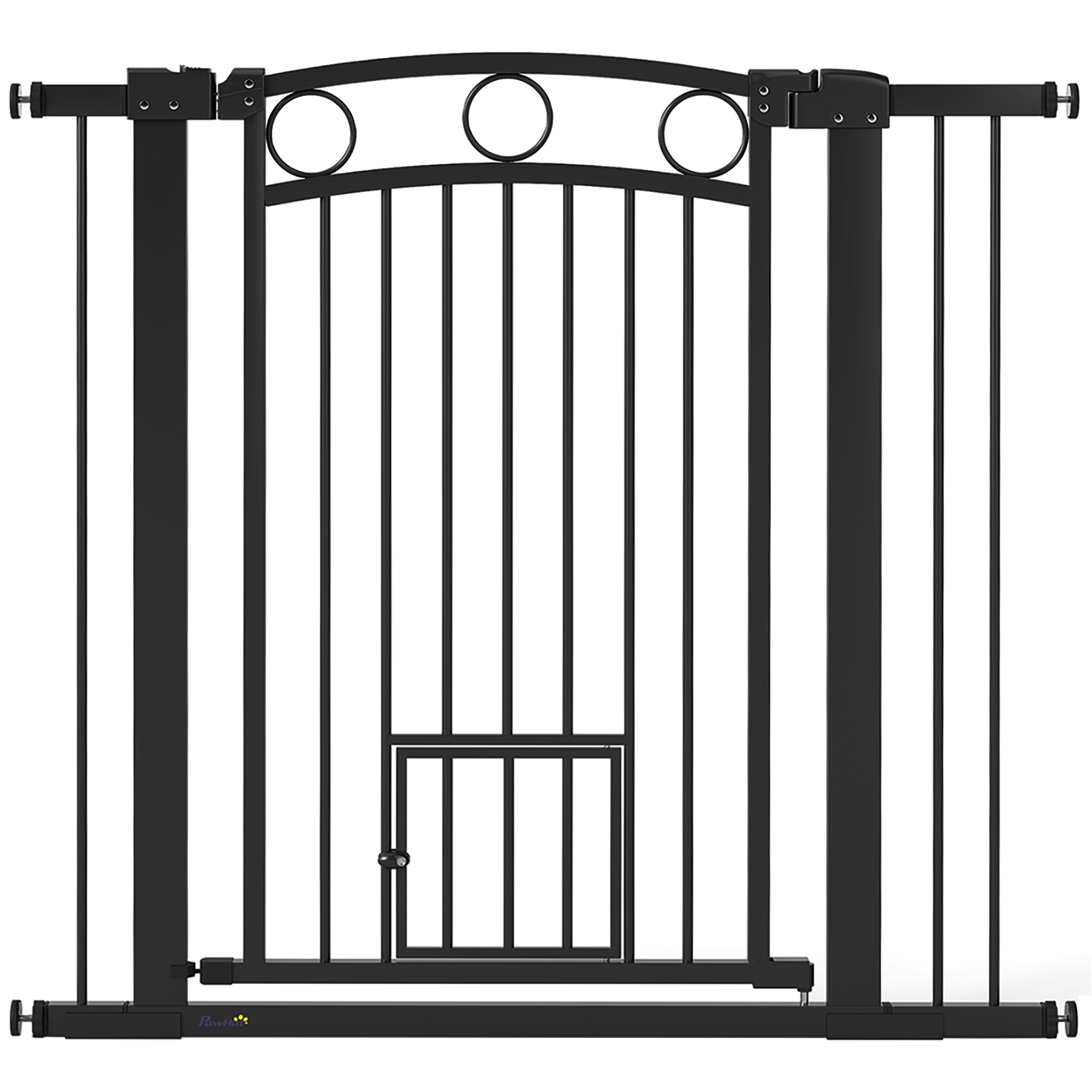 Lemmikloomavärav, 96 cm trepivärav, reguleeritava laiusega 76-104 cm, kassiuksega, treppidele ja ukseavadele, must