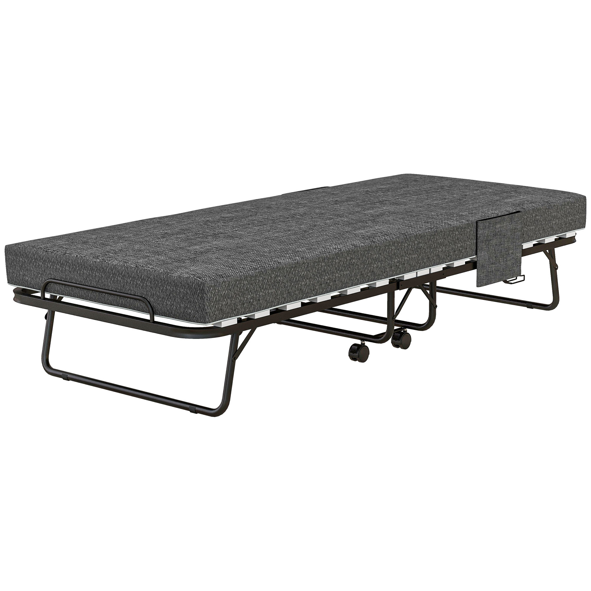 Kokkupandav voodi, madrats, 4 ratast, metallraam, kuni 150 kg, 190 x 80 x 42 cm, tumehall