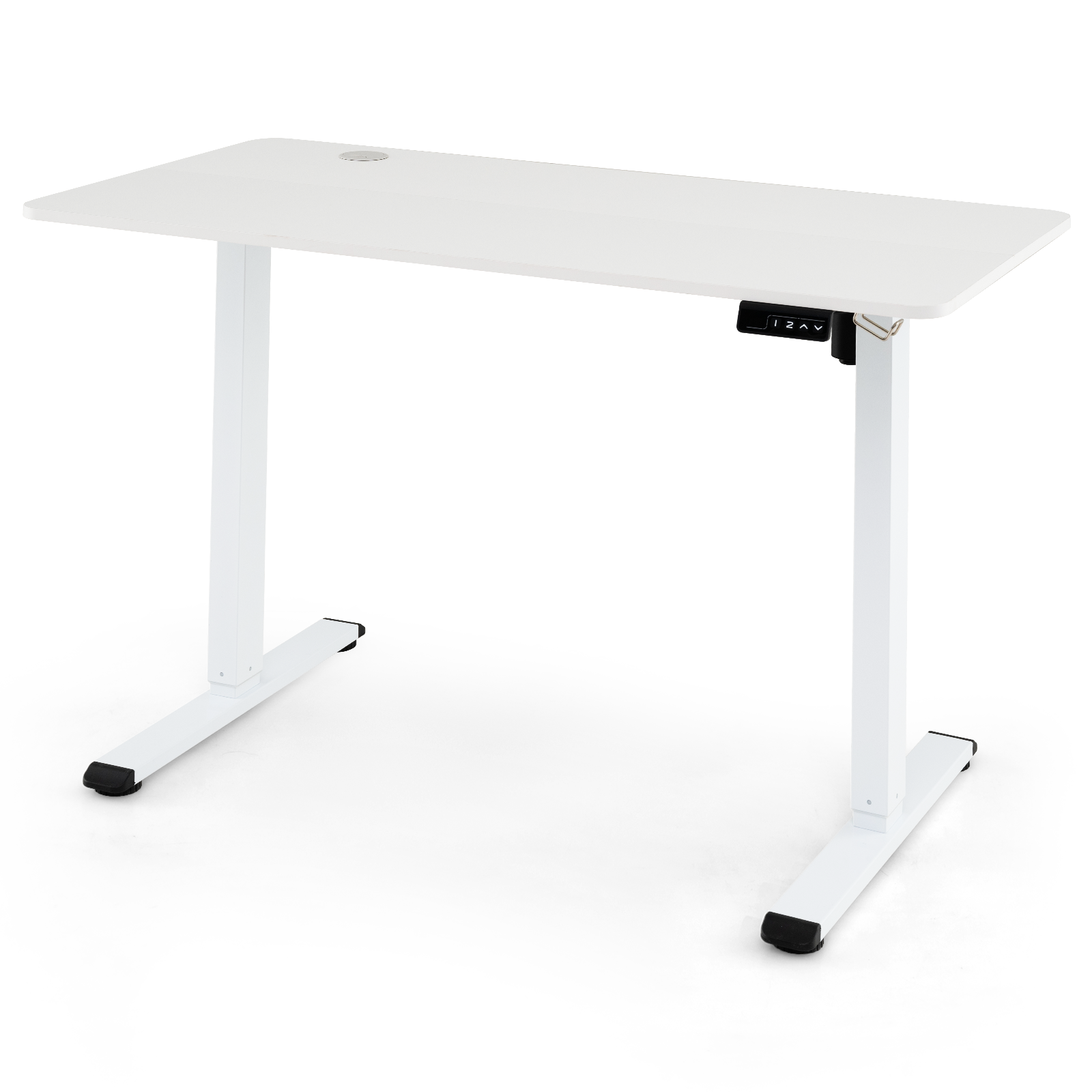 Elektriline seisulaud, kõrgusega reguleeritav laud kõrvaklappide kinnitusega, ergonoomiline seisulaud, valge