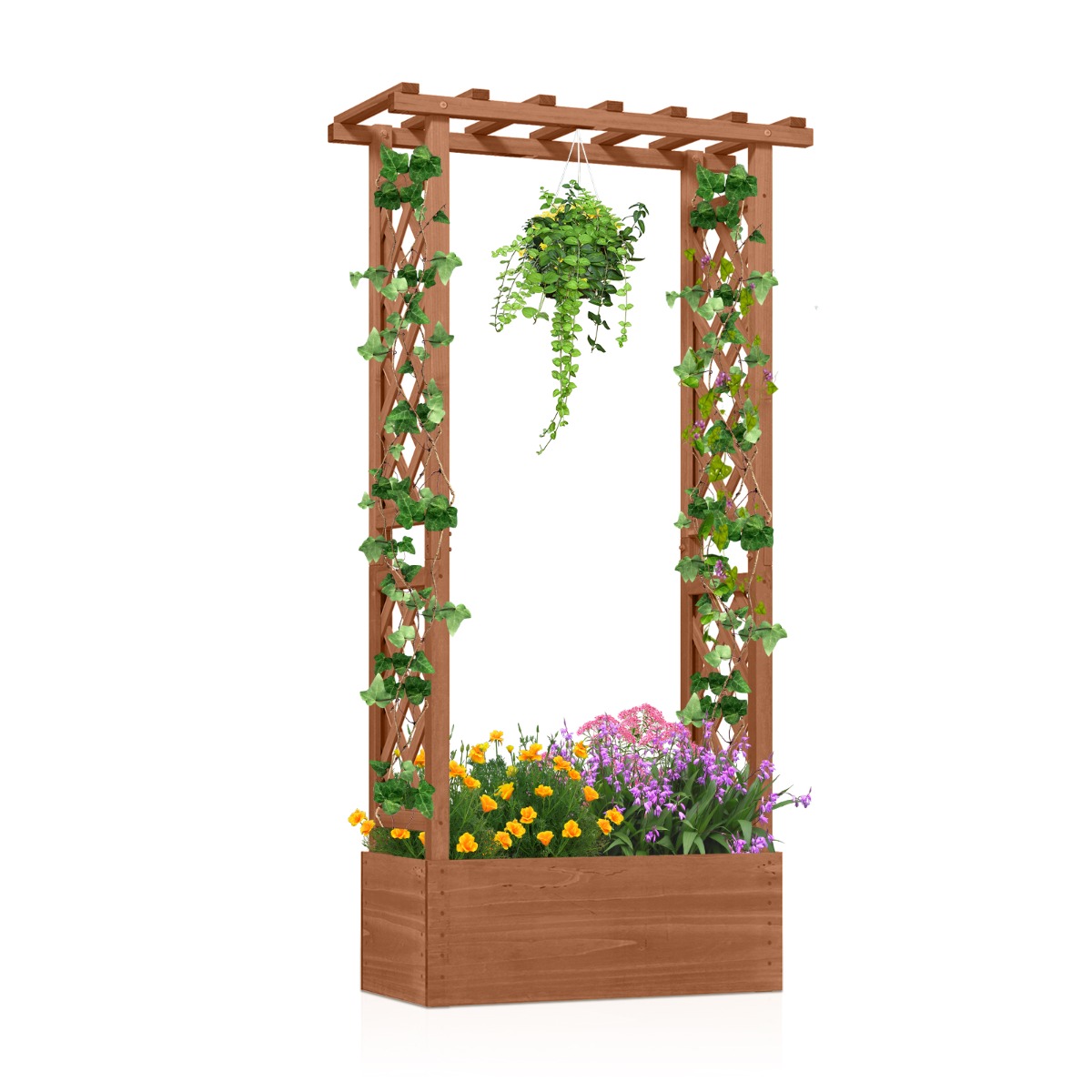 Kõrgpeenar võrega, eraldiseisev puidust lillepott katuse ja drenaažiavadega, oranž