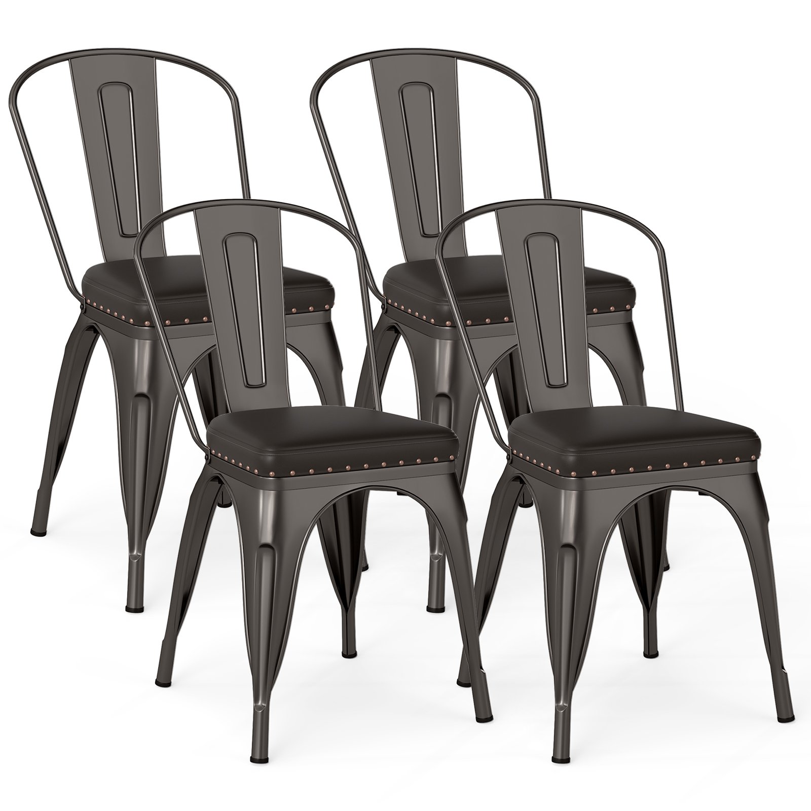 Söögitoolid 4-osaline komplekt bistrootool metallist tool virnastatav köögitoolid polsterdatud aiatoolid seljatoega 44 x 53 x 84 cm hall