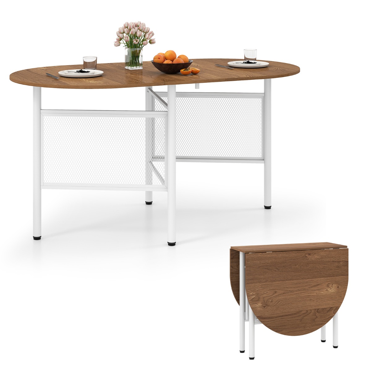 Kokkupandav söögilaud 6-8 inimesele, ruumisäästlik kokkupandav laud, ovaalne köögilaud, naturaalne viimistlus