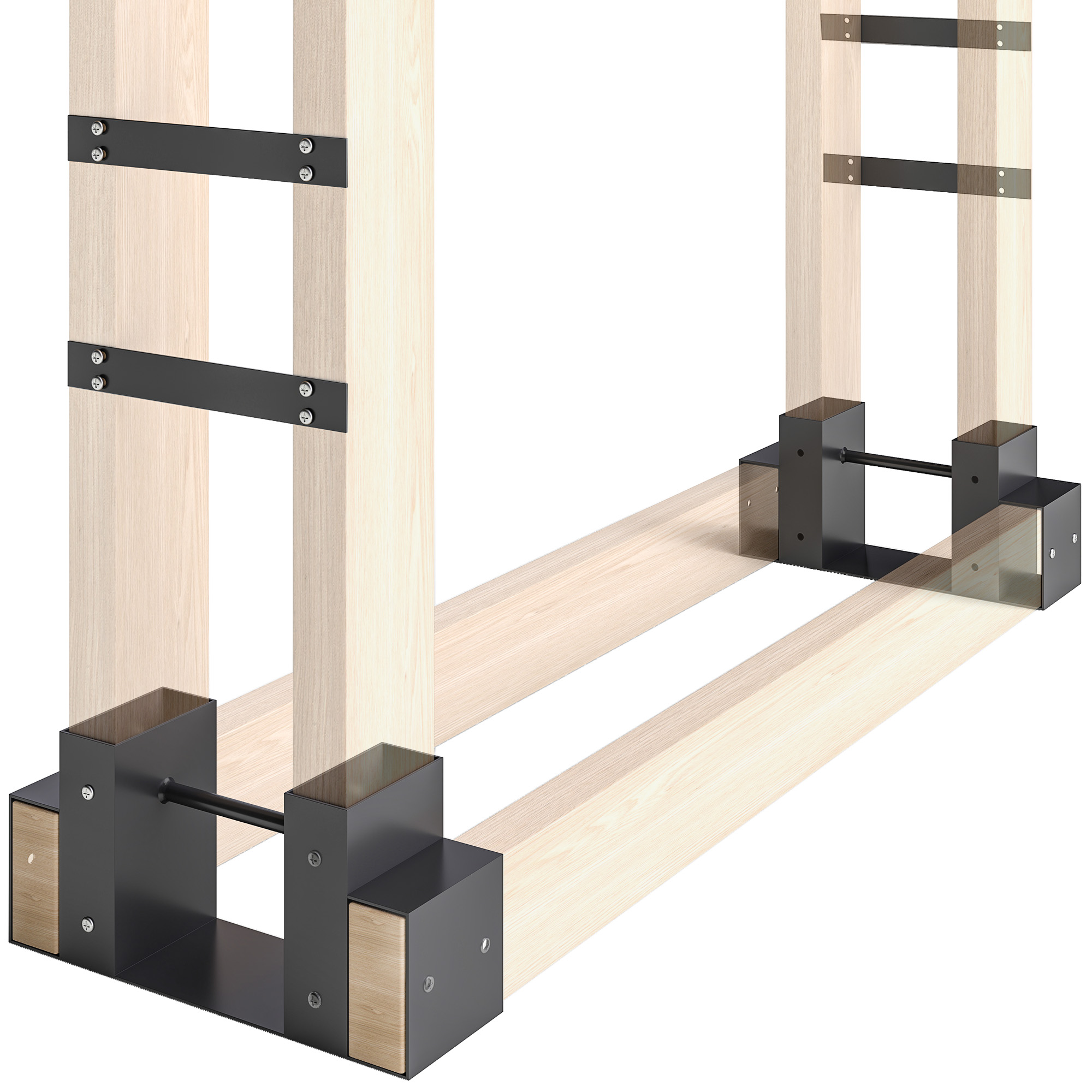 2 küttepuude hoiuresti kronsteini komplekti, reguleeritava pikkusega puuresti, metall, must