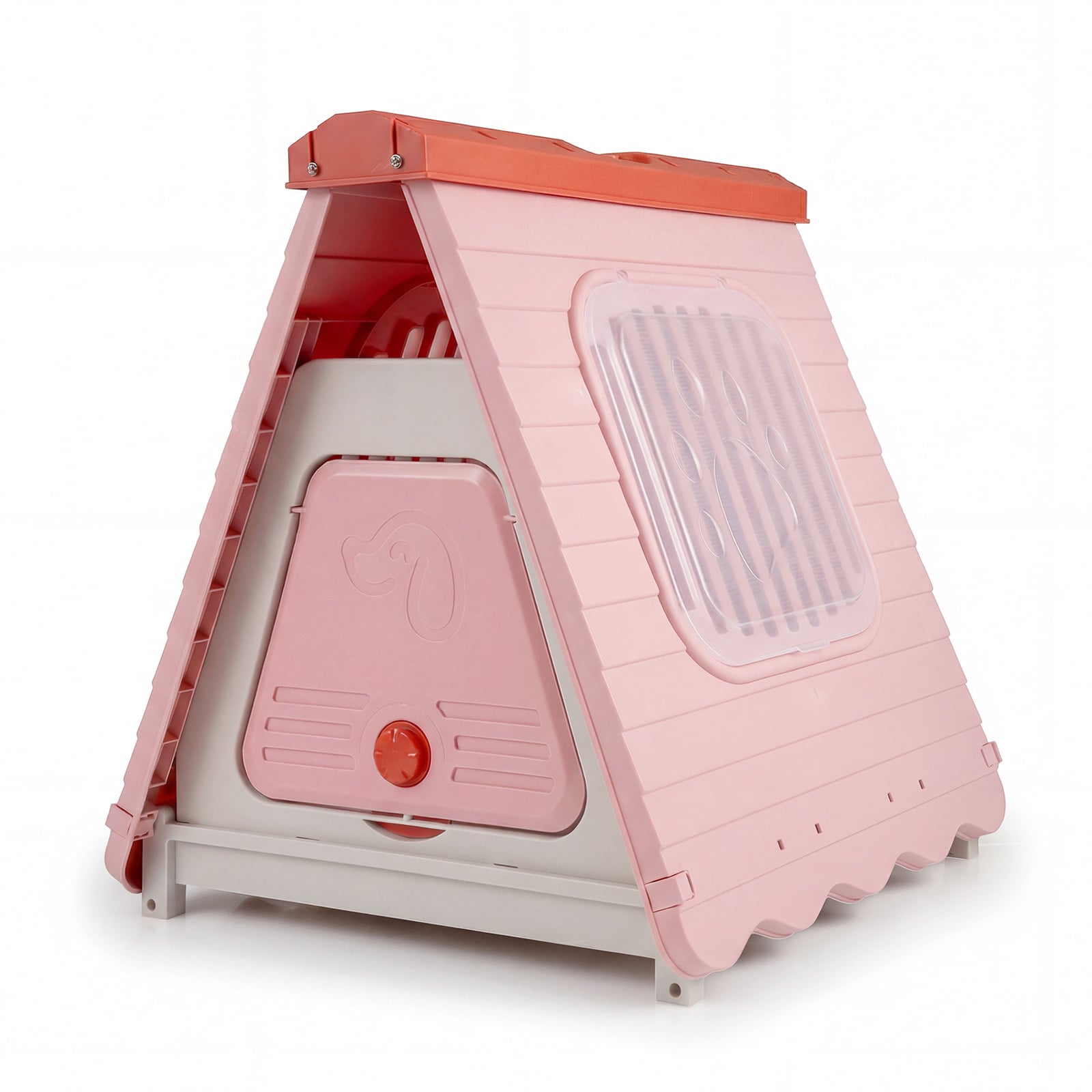 Õue koerakuut ventileeritavate akendega, kokkupandav plastmassist koerakuut, roosa koerakoobas