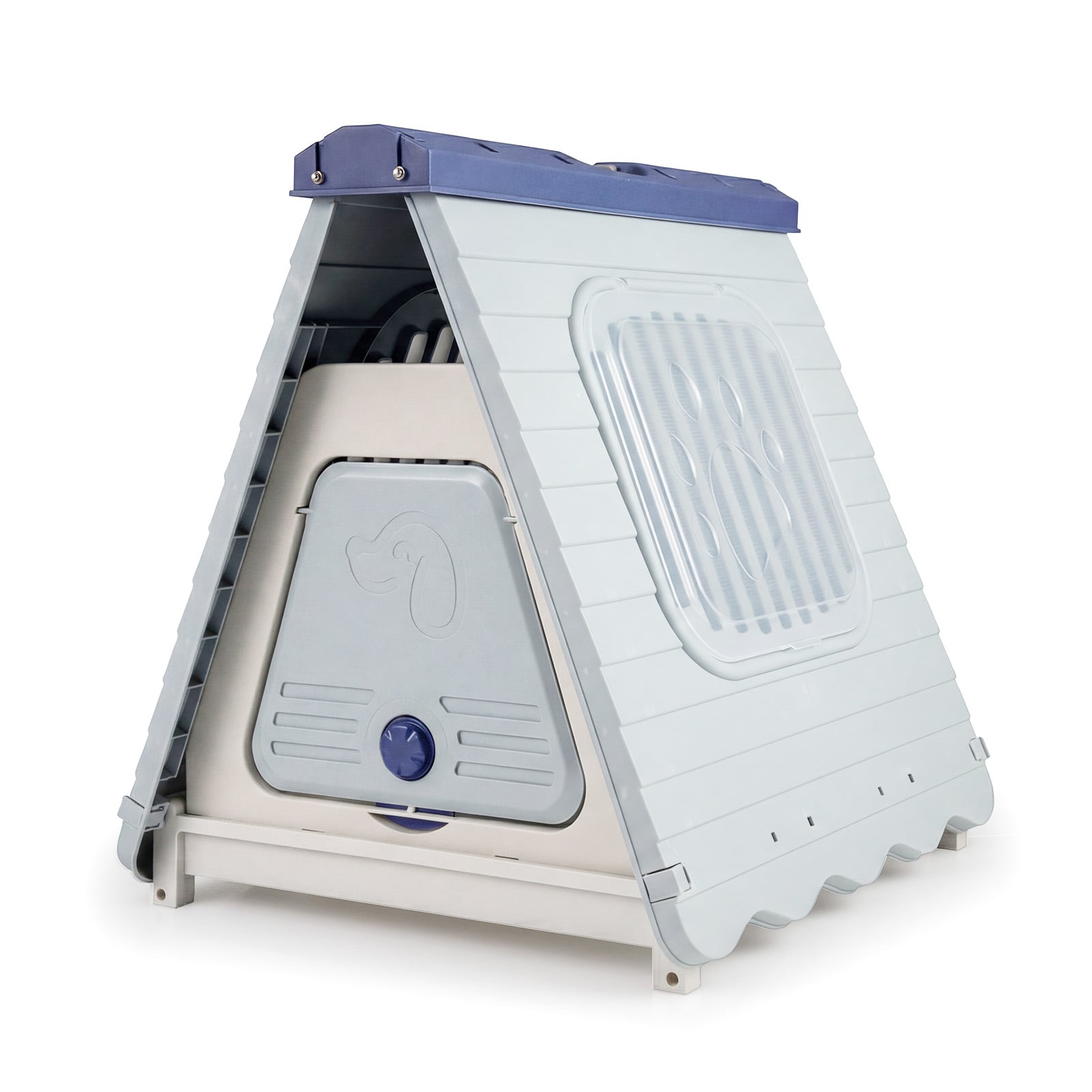 Õue koerakuut ventileeritavate akendega, kokkupandav plastmassist koerakuut, koerakoobas, sinine