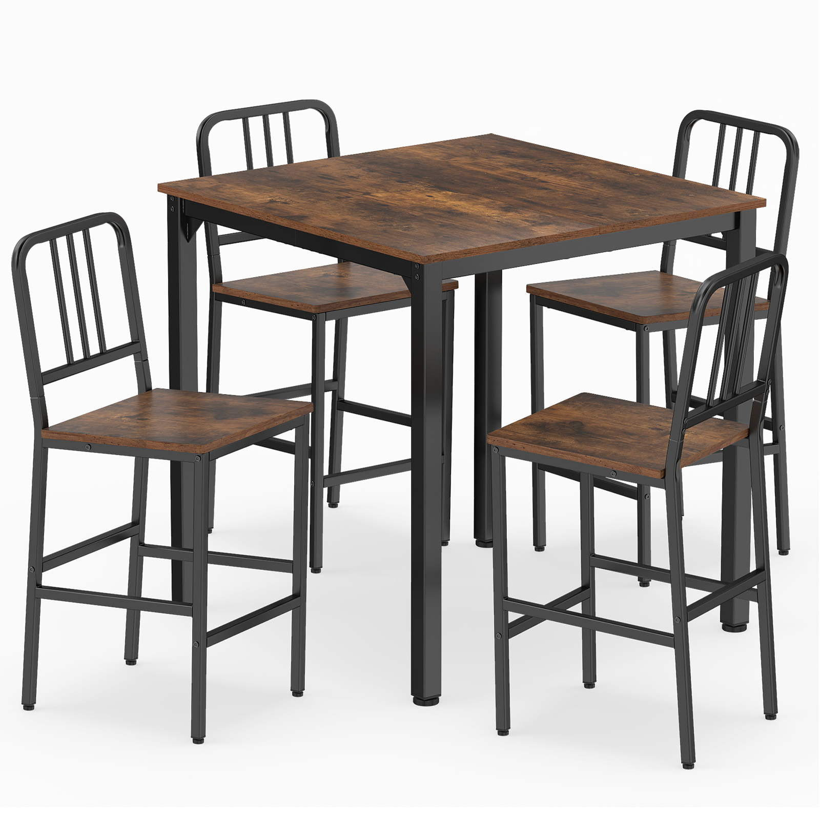 Söögilaud 4 baaritooliga, köögilaud leti kõrgusel 4 inimesele, baarilaua komplekt kööki, pruun