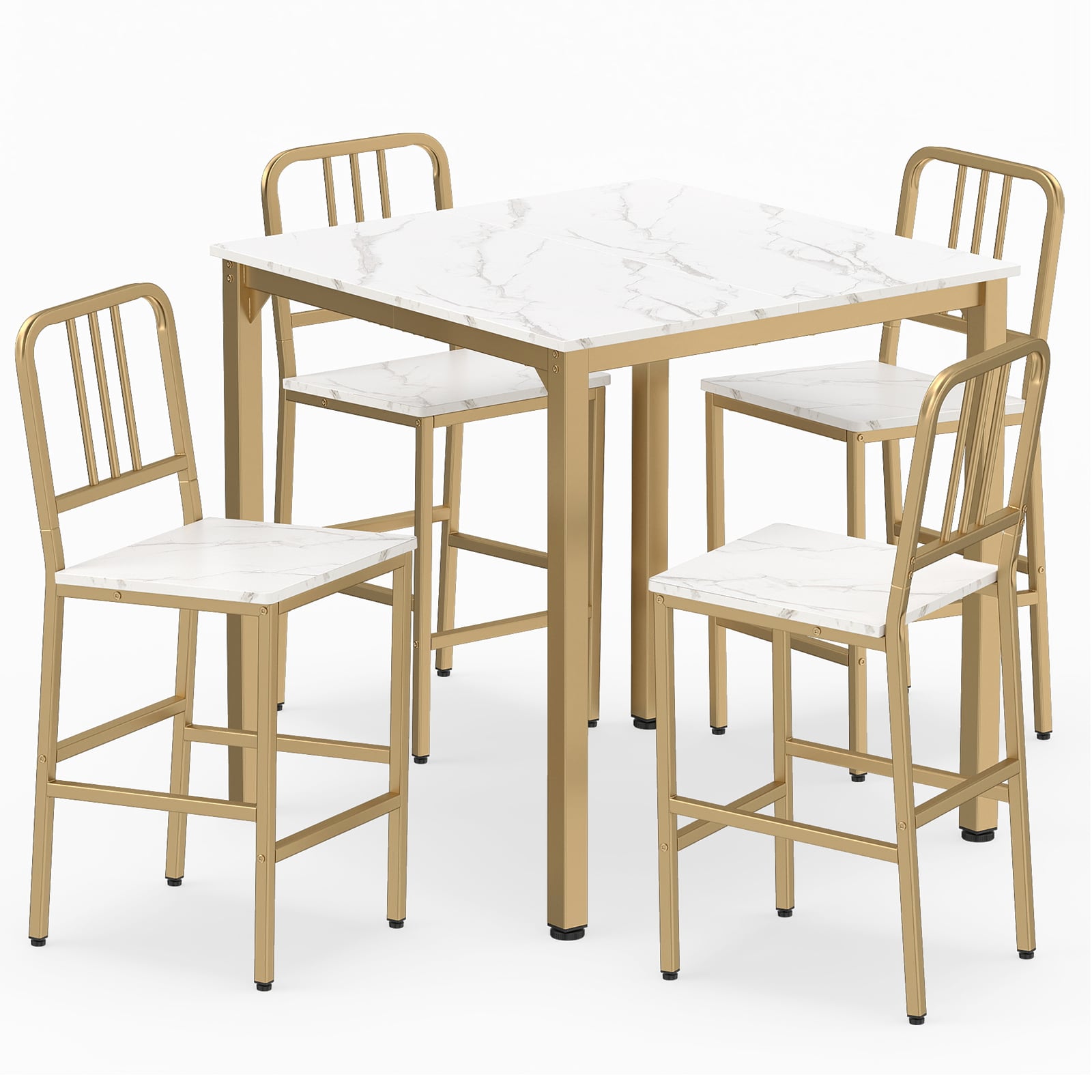 Söögilaud 4 baaritooliga, köögilaud tööpinna kõrgusel 4 inimesele, baarilaua komplekt kööki, valge