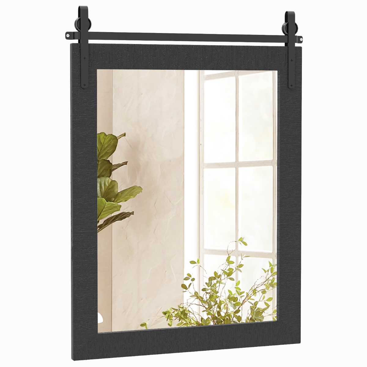 Puitraamiga ristkülikukujuline seinapeegel, elegantne ja klassikaline sisustuspeegel (mõõdud u 76x56 cm), must
