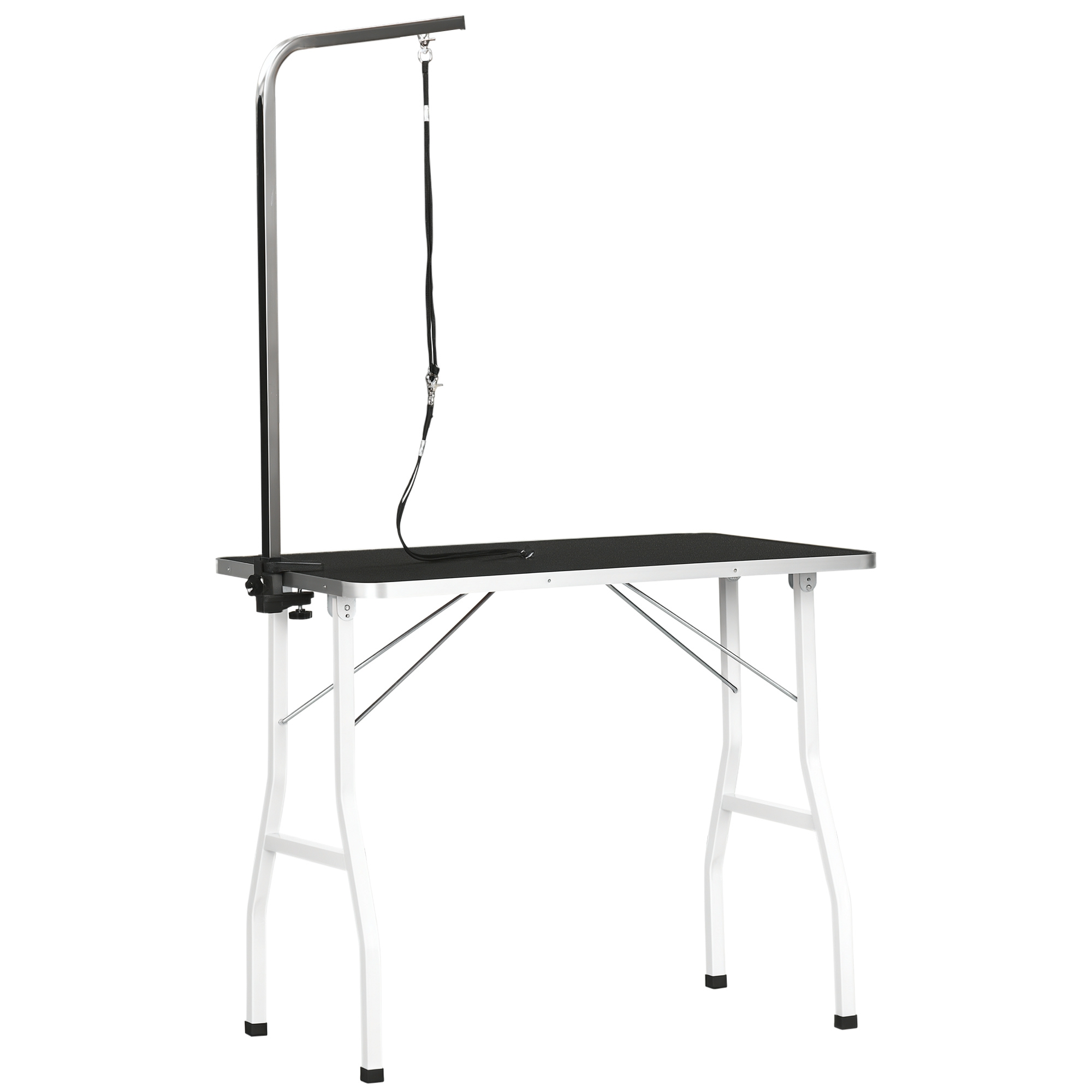 Koera trimmimislaud, kokkupandav lemmikloomade trimmimislaud kõrgusega reguleeritava käega, tropid, libisemiskindel pind, lõikelaud kuni 150 kg, 91,5 x 61,5 x 76 cm, must