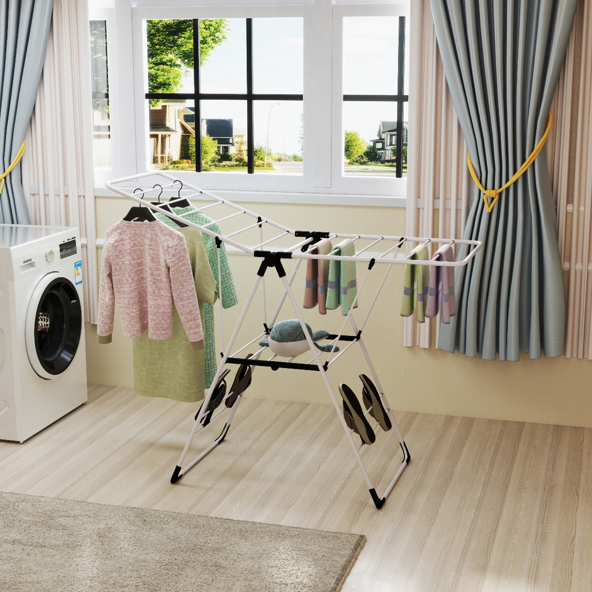 Kokkupandav riidekuivatusrest, teras/plastik