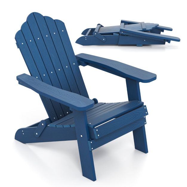 Kokkupandav plastist Adirondack-stiilis aiatool ja mugav terrassitool (88 x 77 x 95 cm kandevõime 180 kg) tumesinine