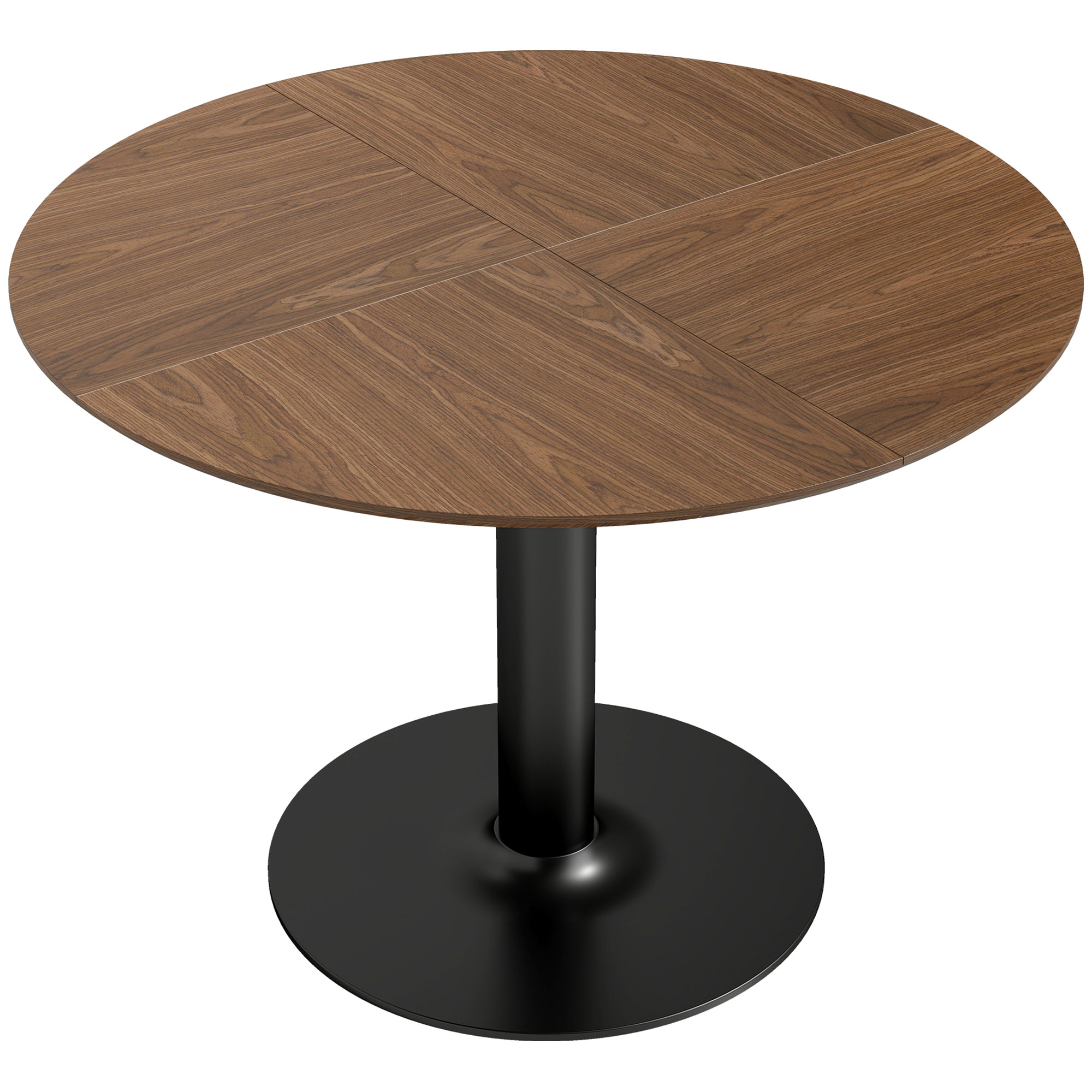 Ümmargune söögilaud 6 inimesele, 110 cm. Moodne köögilaud jalaga elutuppa, pruun puidusüü.