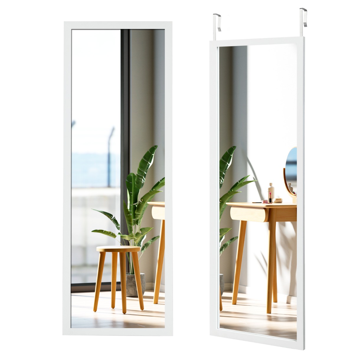 Seinapeegel täiskehaga peegel reguleeritava kõrgusega riputuskonksudega 37 x 2 x 120 cm valge