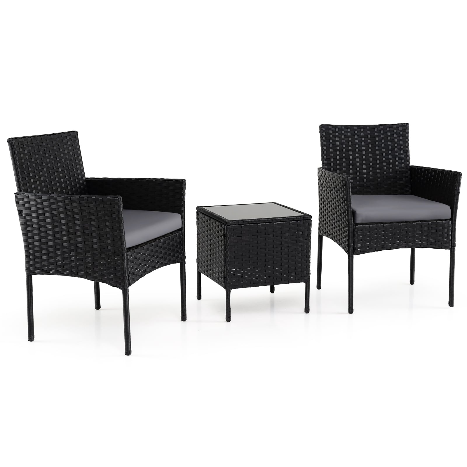 Aiamööblikomplekt, 3-osaline rotangist rõdumööbel 2 tooli ja aialauaga, hall