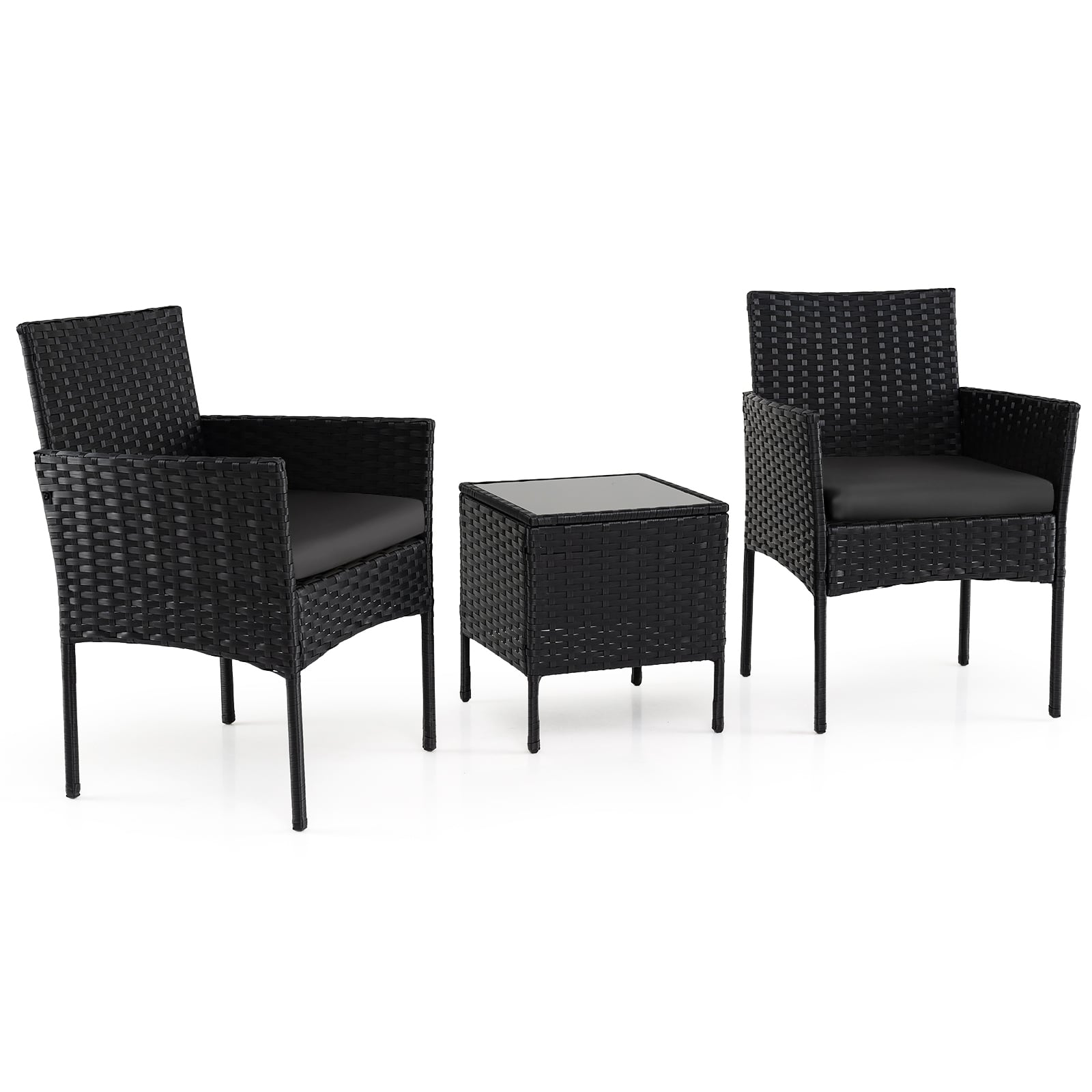 Aiamööblikomplekt, 3-osaline rotangist rõdumööbel 2 tooli ja aialauaga, õueaia diivan, must