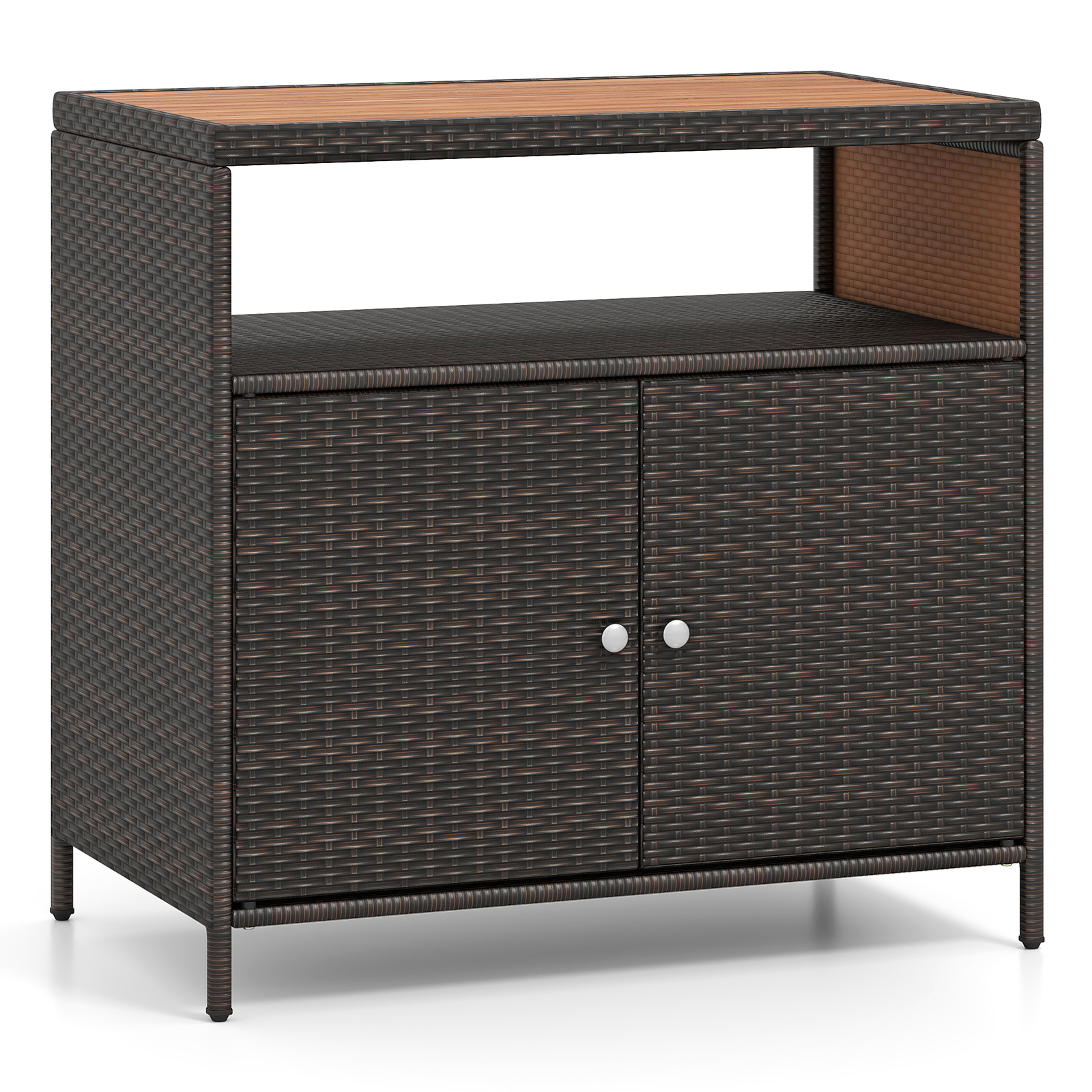 Rotangist aia-/terrassikapp akaatsiapuidust töötasapinnaga, 90 x 53 x 86 cm, pruun