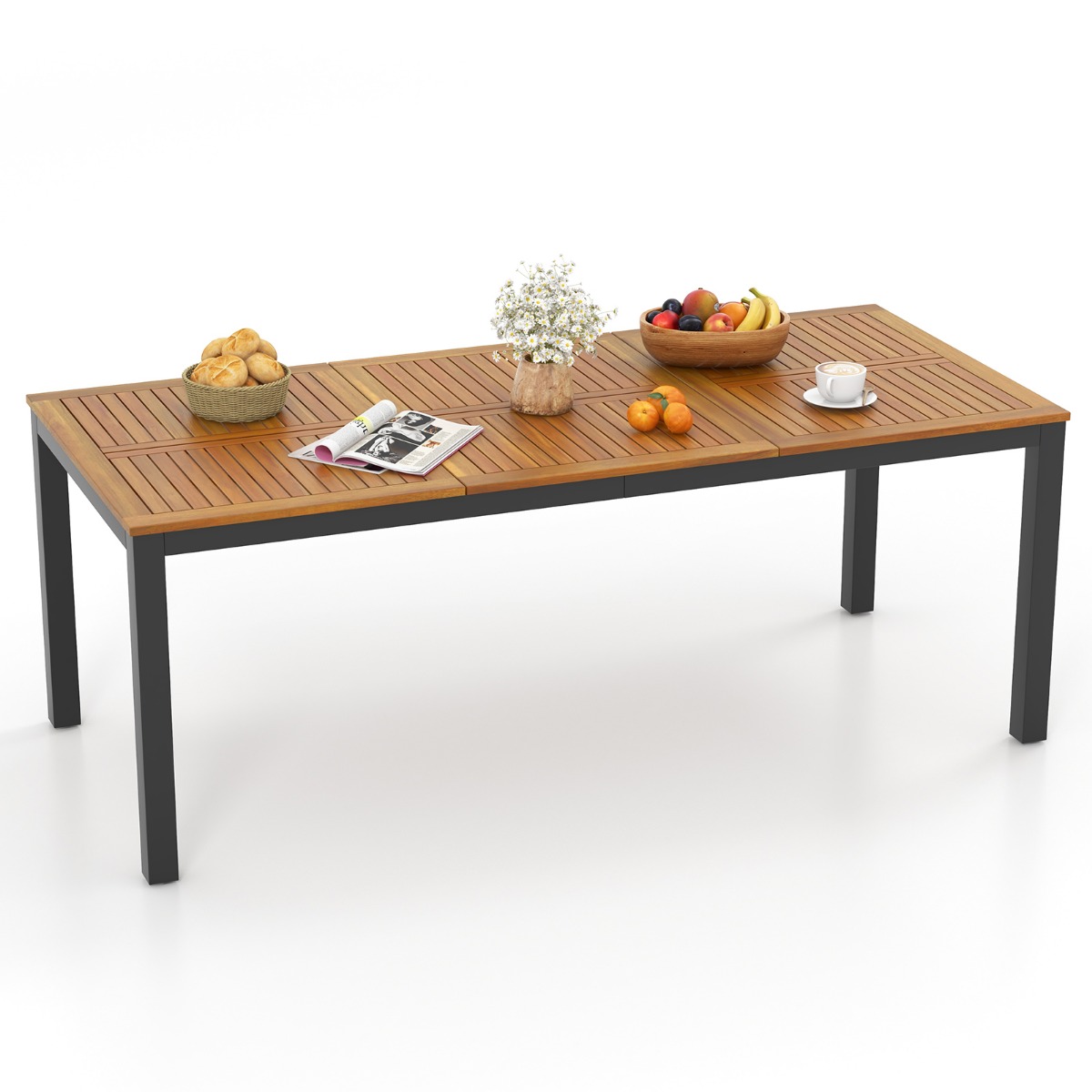 Akaatsiapuust aialaud aiasöögilaud 8 inimesele ristkülikukujuline terrassilaud 200 x 90 x 75 cm