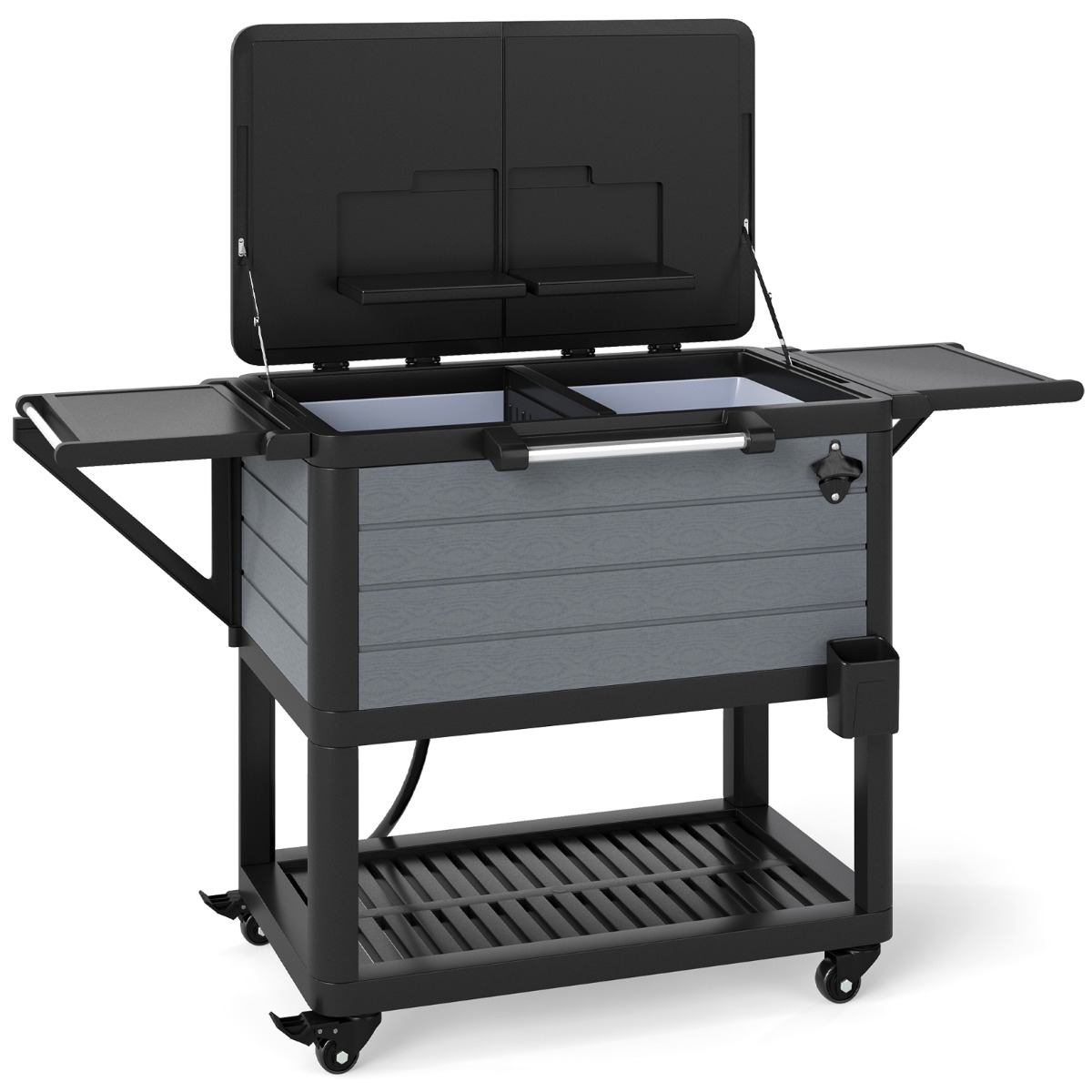 Külmik kahe külglaua pudeliavaja ja rätikuhoidjaga serveerimislaud abilaud