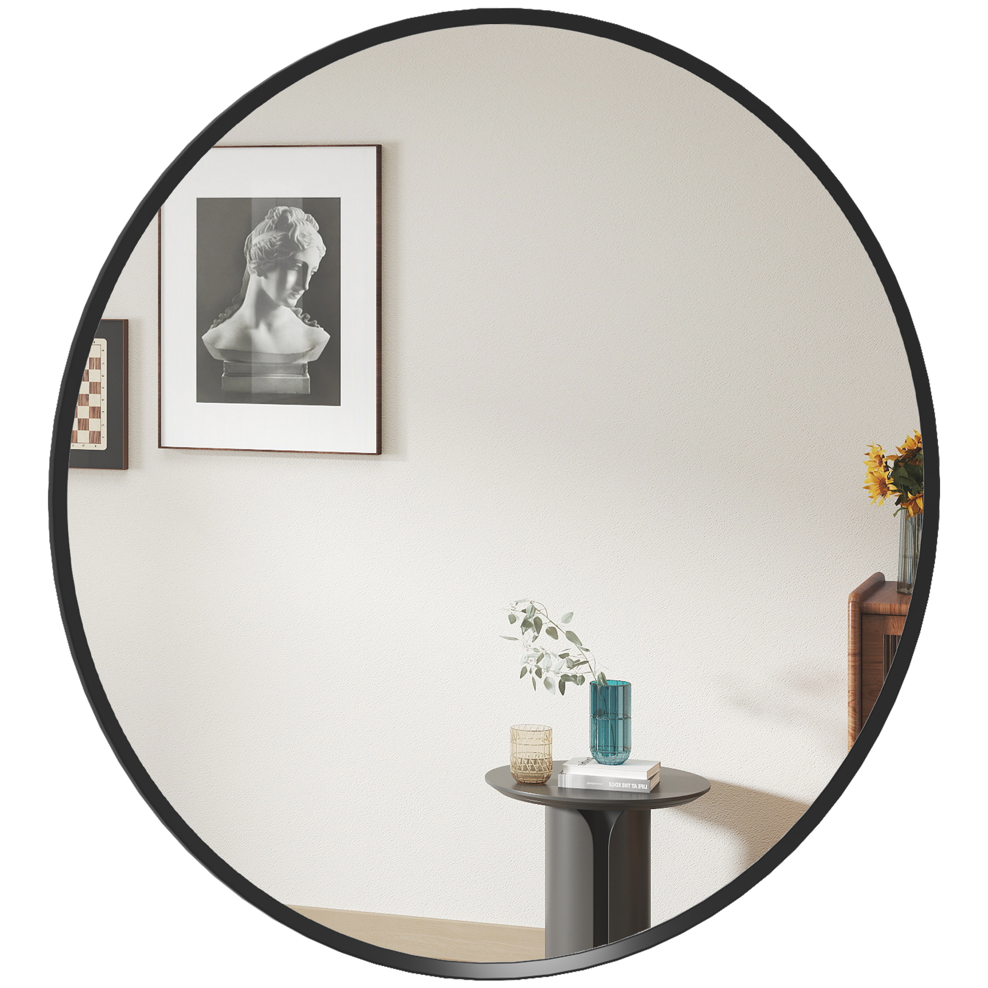 Seinapeegel, moodne disain, Φ61 cm, must