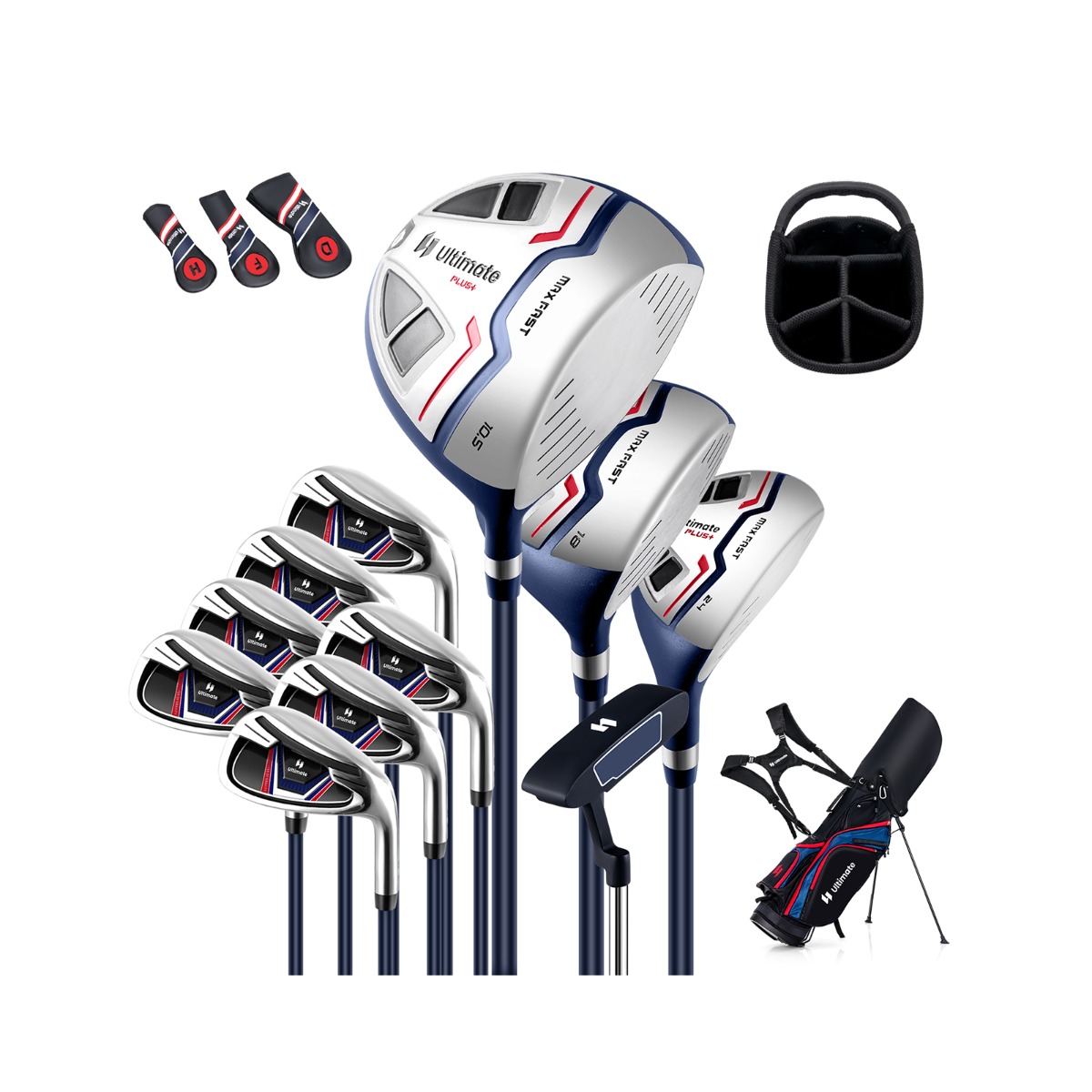 Täielik golfikeppide komplekt koos kandekotiga (11-osaline komplekt) sinine
