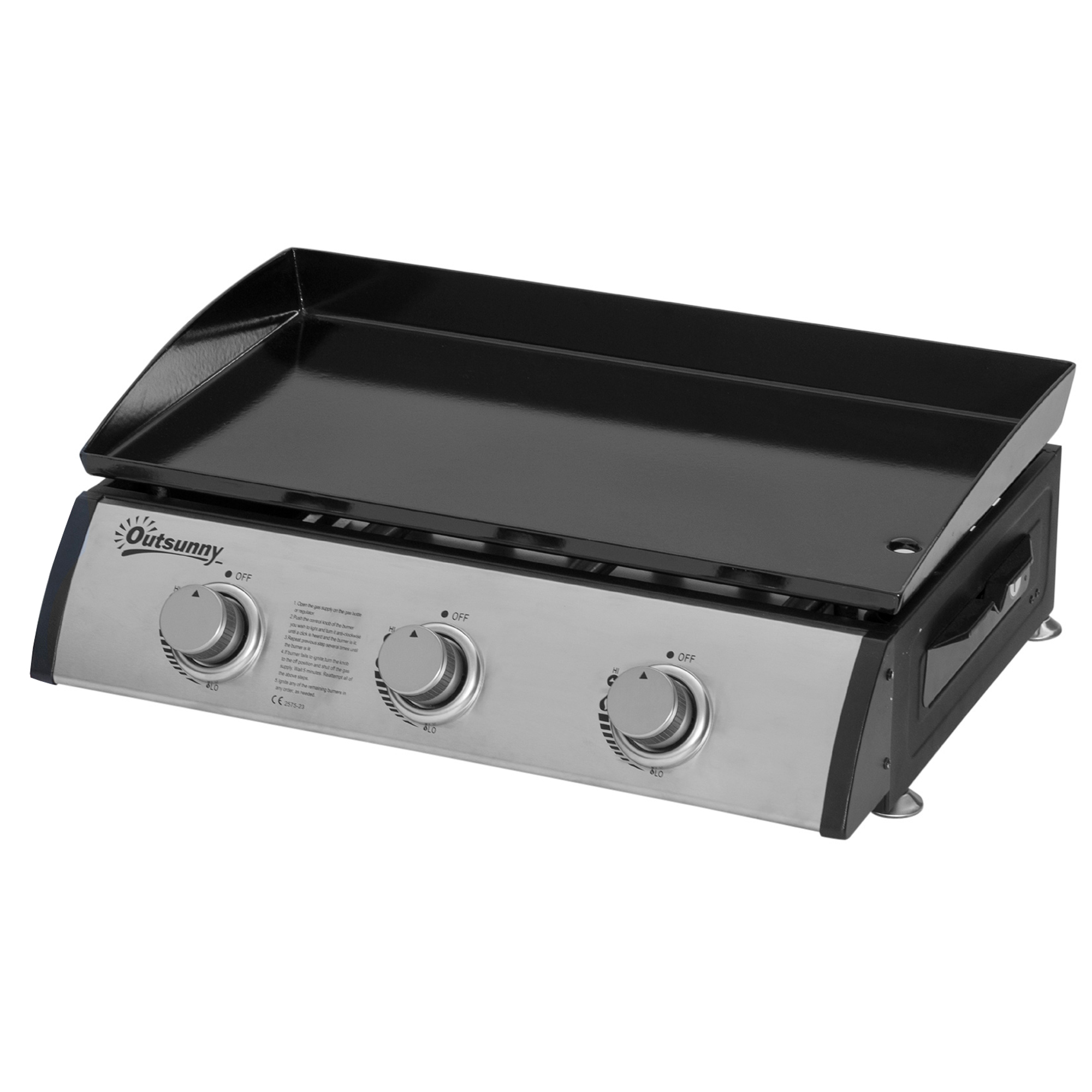 Gaasigrill 3 põletiga, voolik, mittenakkuva grilliplaadiga, roostevaba teras, värvus: hõbedane, 63 x 48 x 21 cm