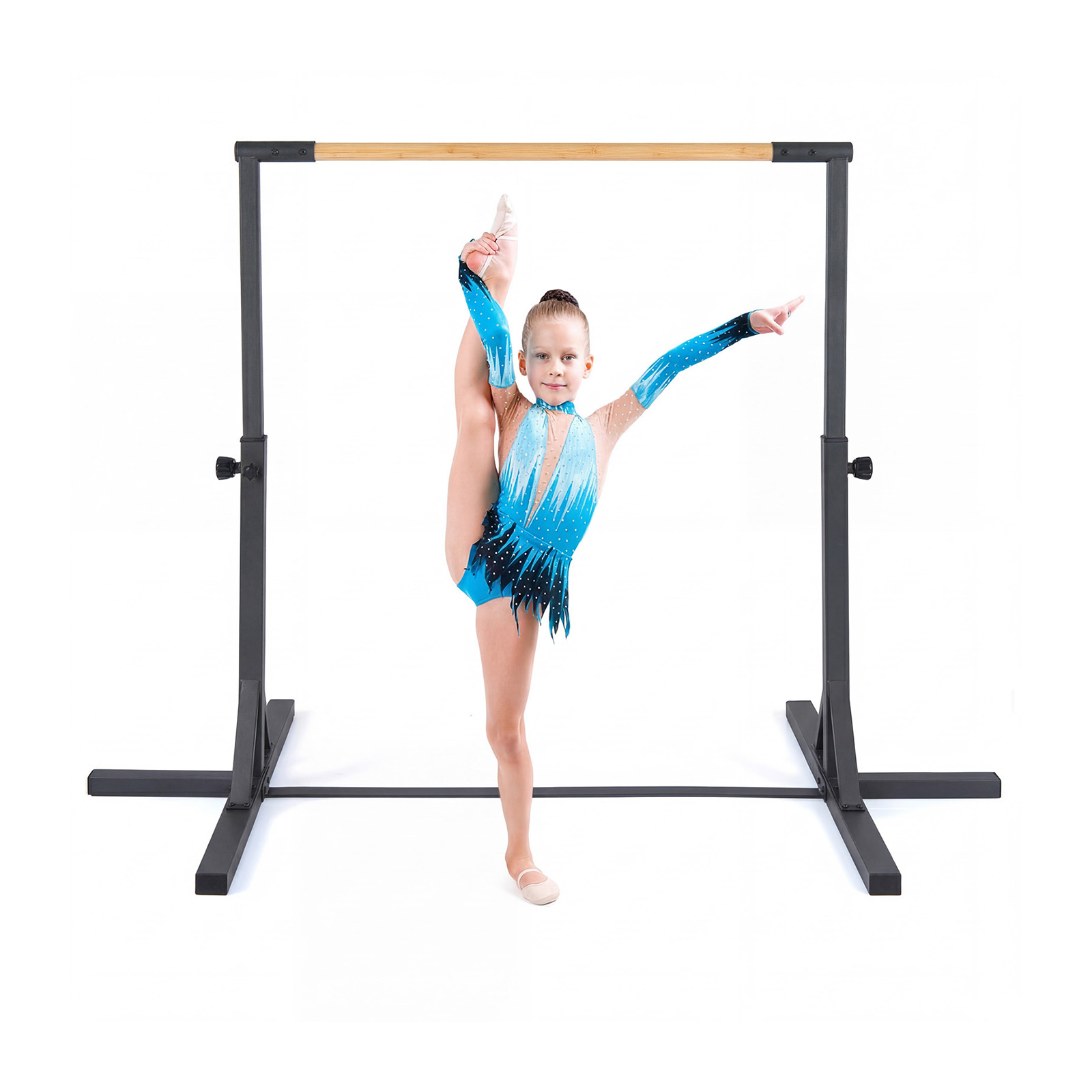 Võimlemiskang, horisontaalne kang 12 kõrguse reguleerimisega vahemikus 85-145 cm, kandevõime kuni 150 kg, must