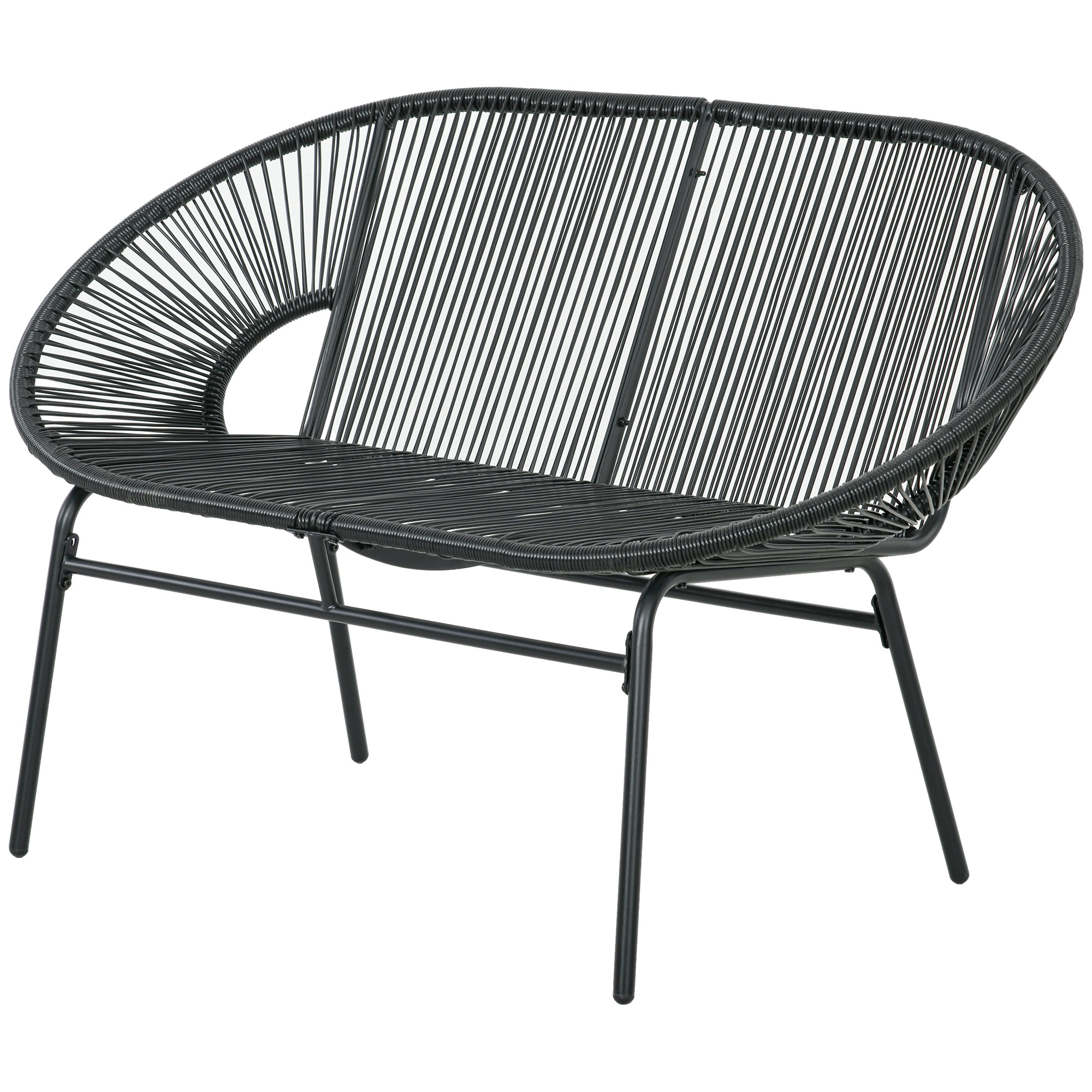 Rotangist tugitool, boheemlaslikus stiilis lõõgastustool, 132 cm x 72 cm x 83 cm, must