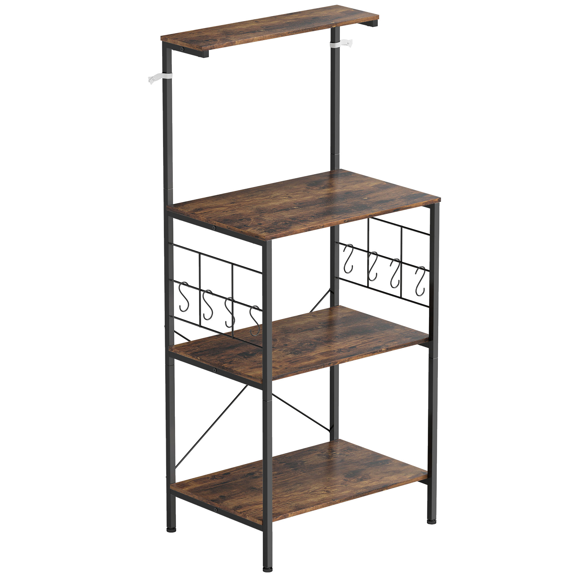 Köögiriiul, 4-korruseline disain, tööpinnale, 8 konksu, metalltorud, pruun+must