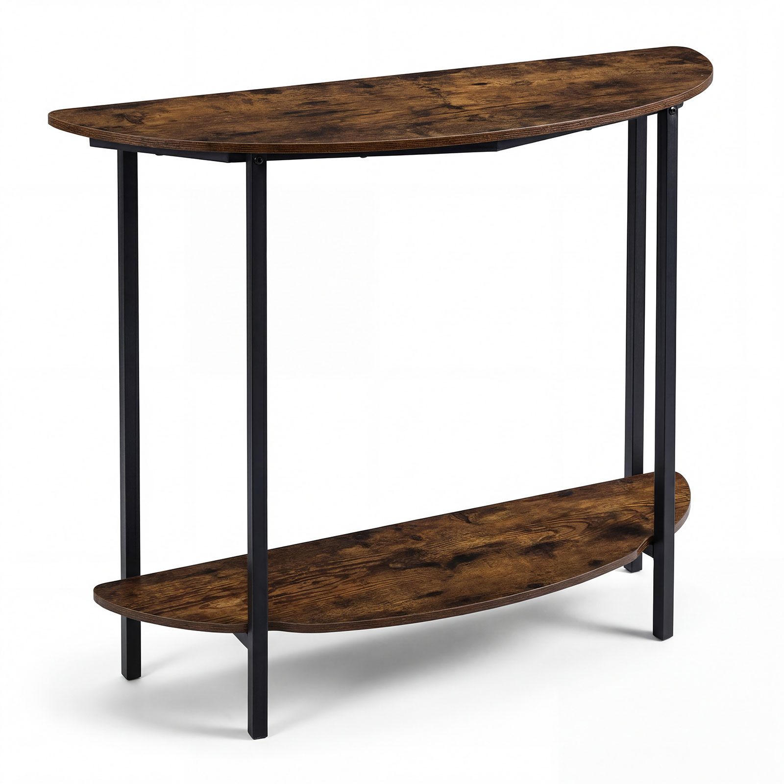 Poolringikujuline esikulaud kahe avatud riiuliga, Schamleri konsoollaud, esikulaud, maalähedane pruun